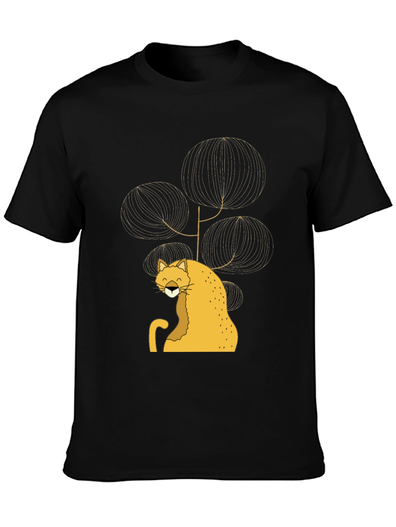 Stylish Black Tee with Whimsical Cat Design