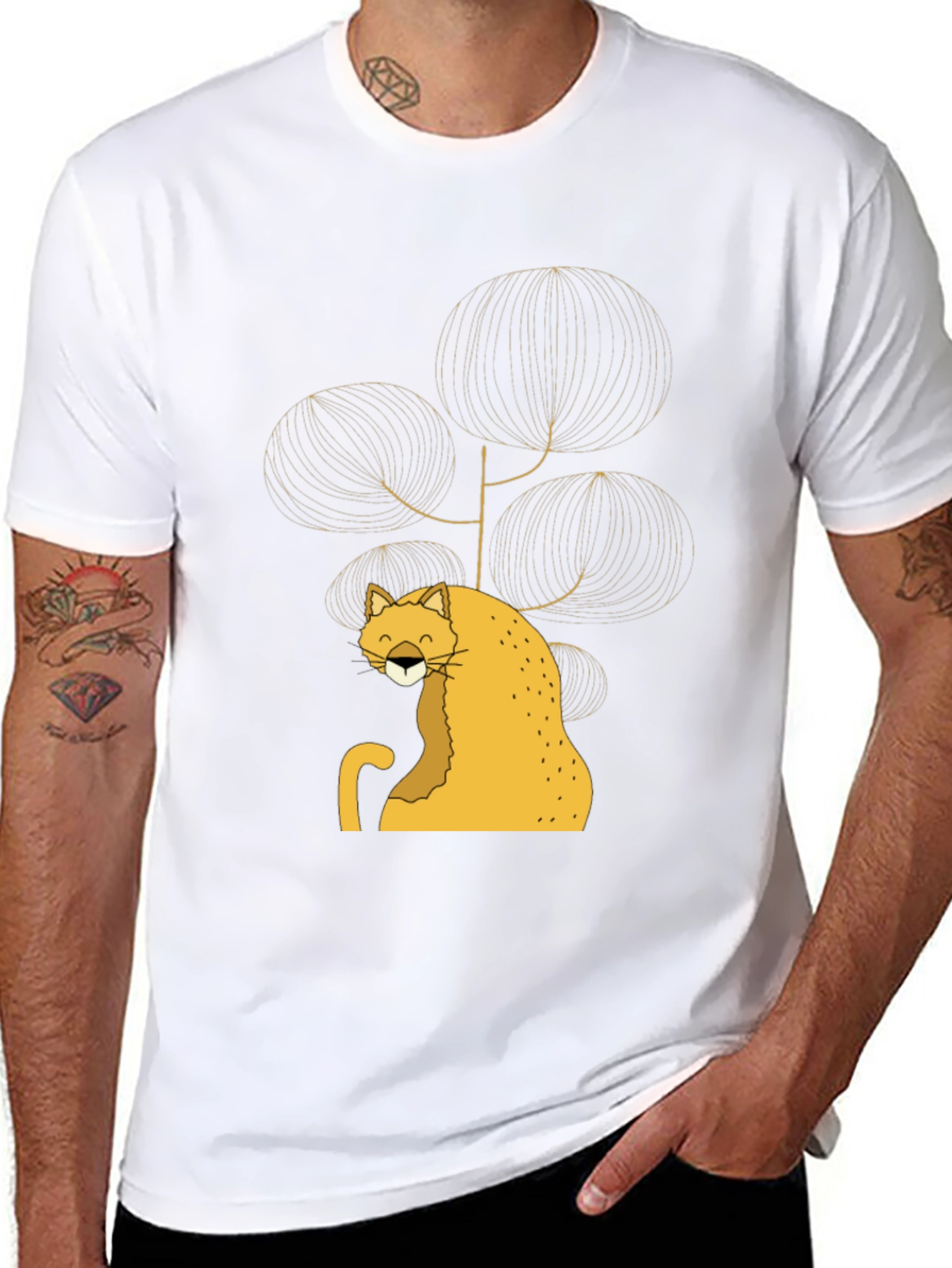 Stylish Black Tee with Whimsical Cat Design