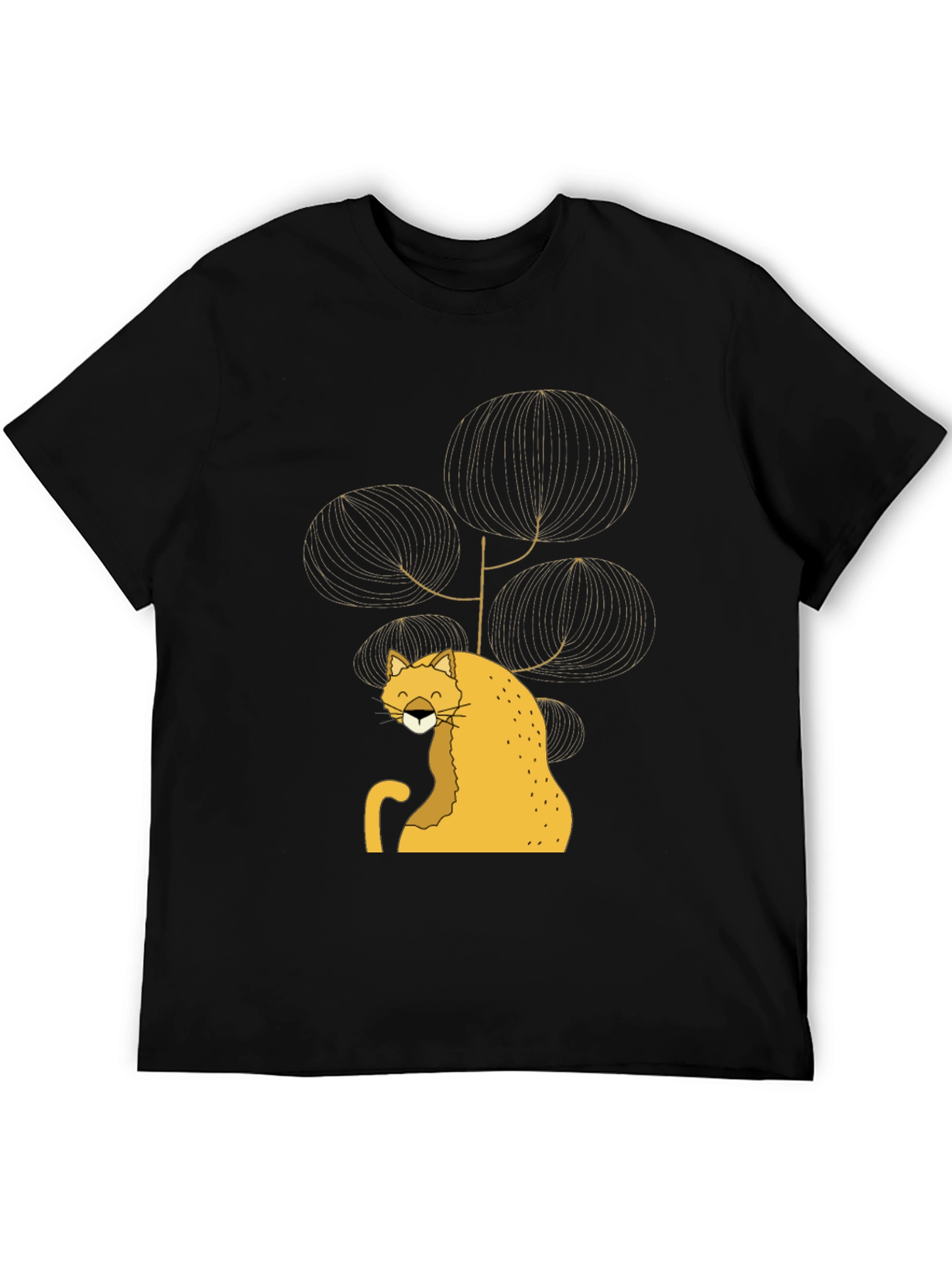 Stylish Black Tee with Whimsical Cat Design