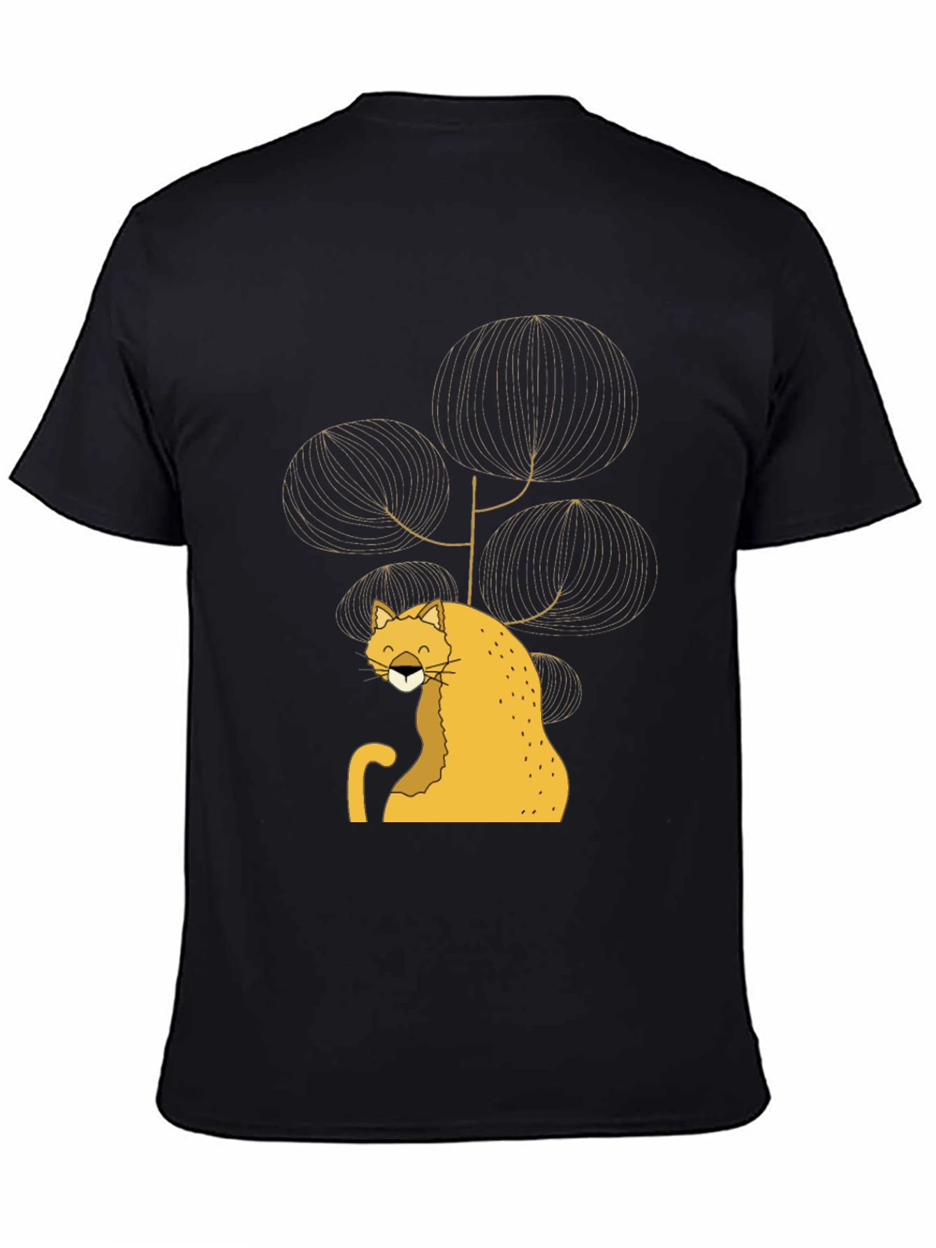 Stylish Black Tee with Whimsical Cat Design
