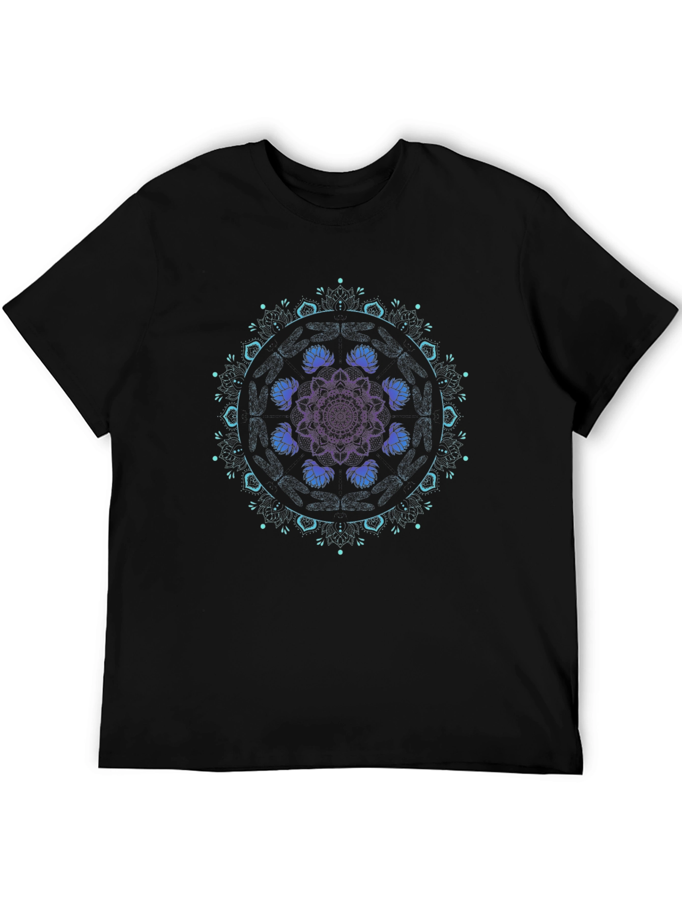 Mandala Lotus Graphic Tee - Black Cotton Blend