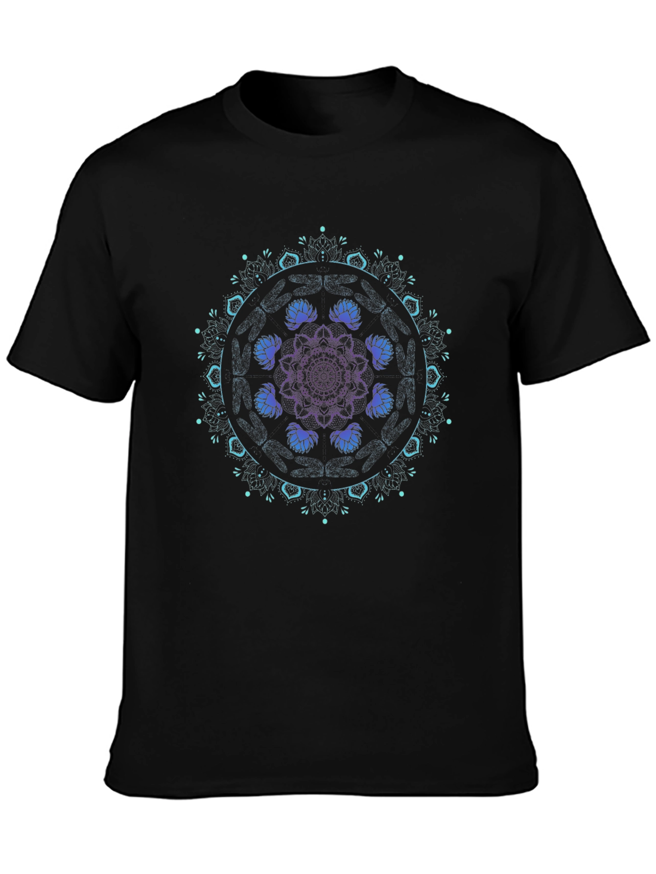 Mandala Lotus Graphic Tee - Black Cotton Blend