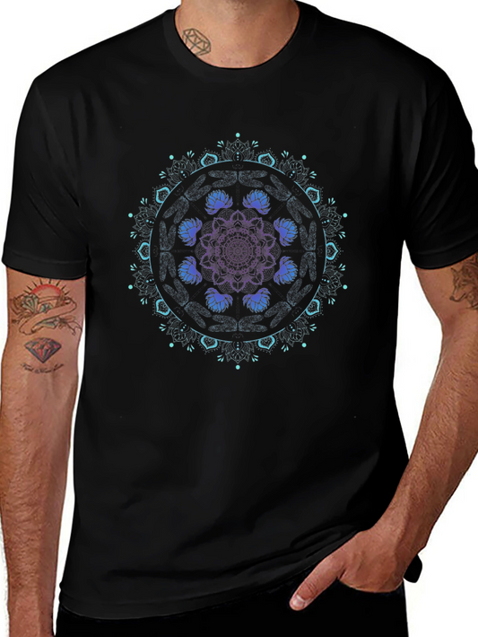 Mandala Lotus Graphic Tee - Black Cotton Blend