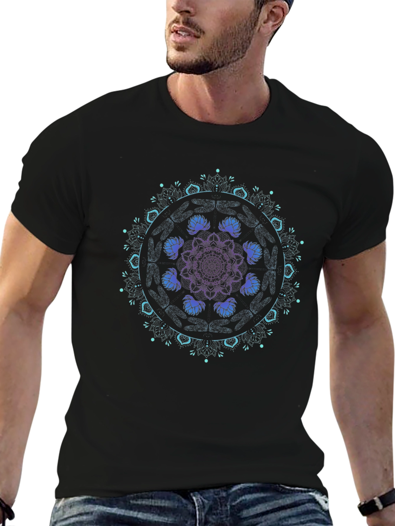 Mandala Lotus Graphic Tee - Black Cotton Blend
