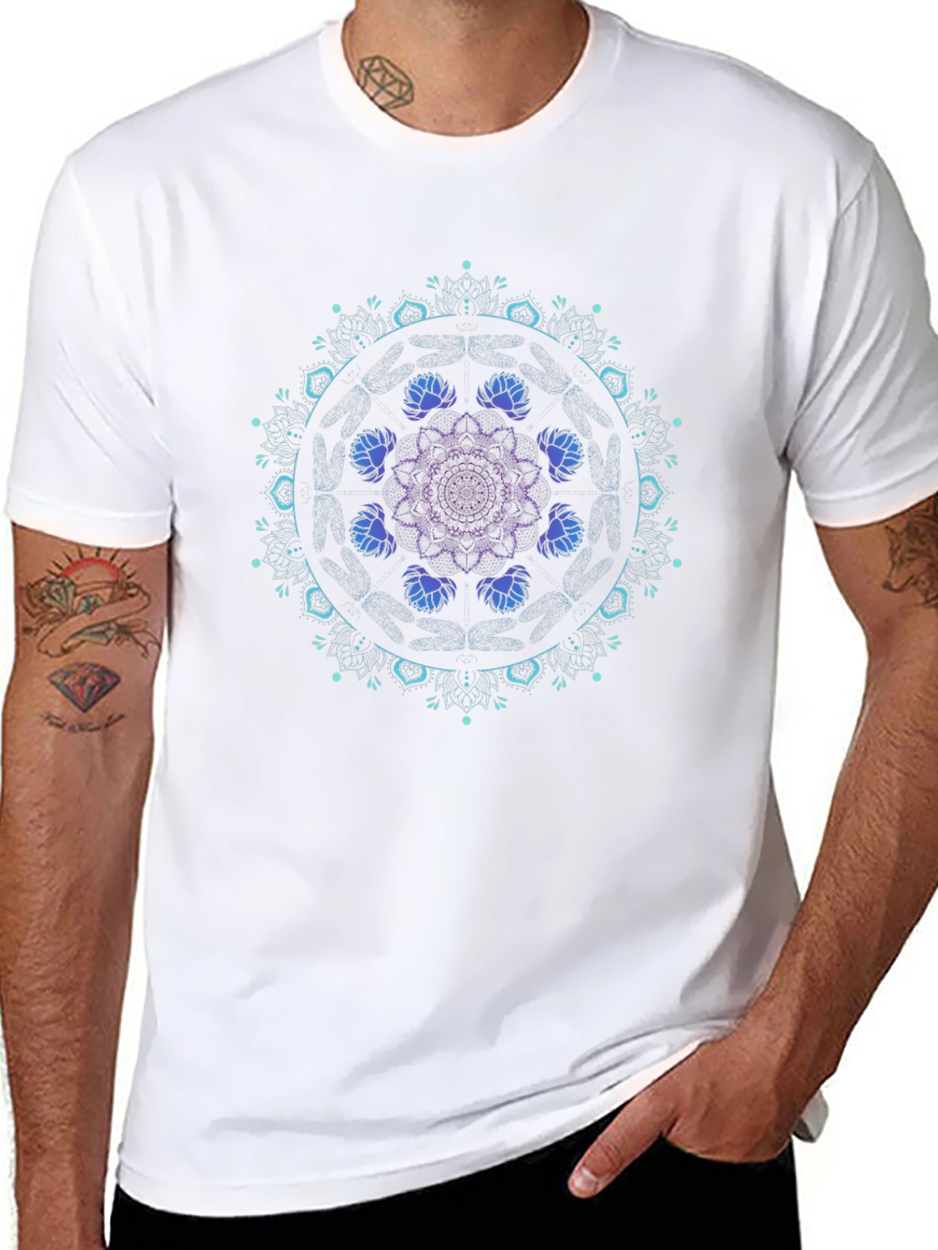 Mandala Lotus Graphic Tee - Black Cotton Blend