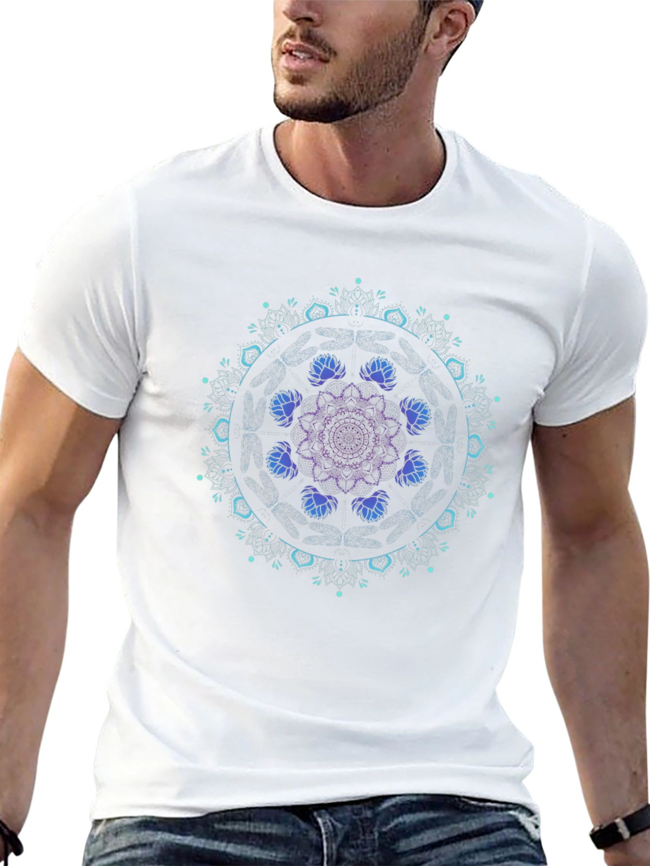 Mandala Lotus Graphic Tee - Black Cotton Blend