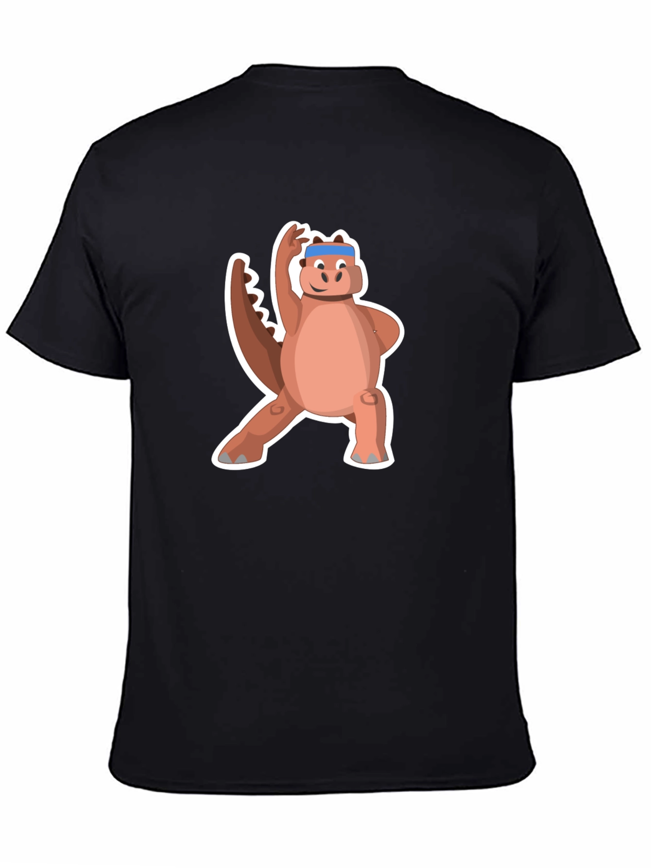 Cartoon Dinosaur Graphic Tee - Black