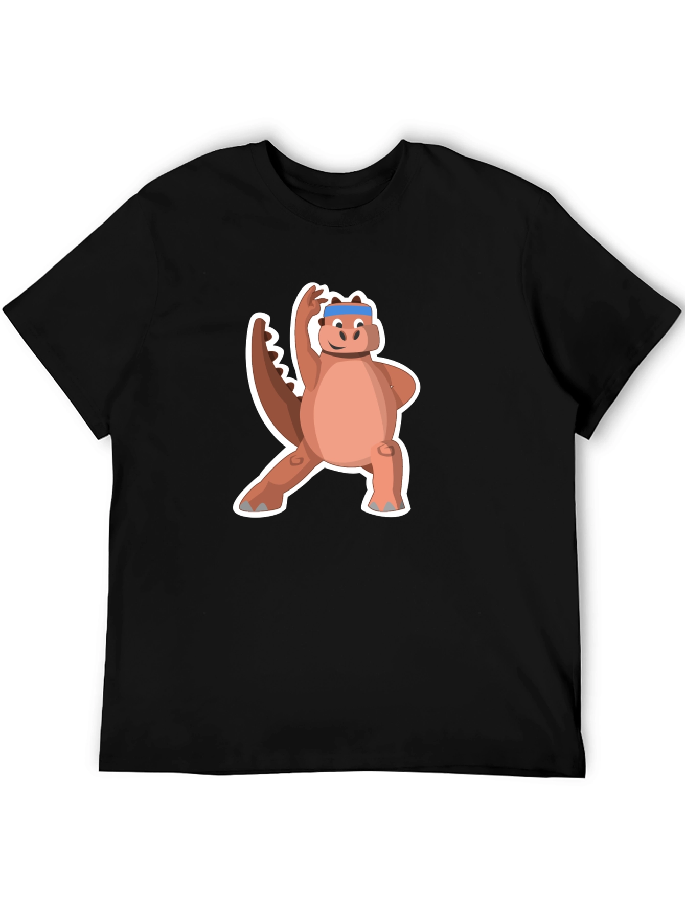 Cartoon Dinosaur Graphic Tee - Black
