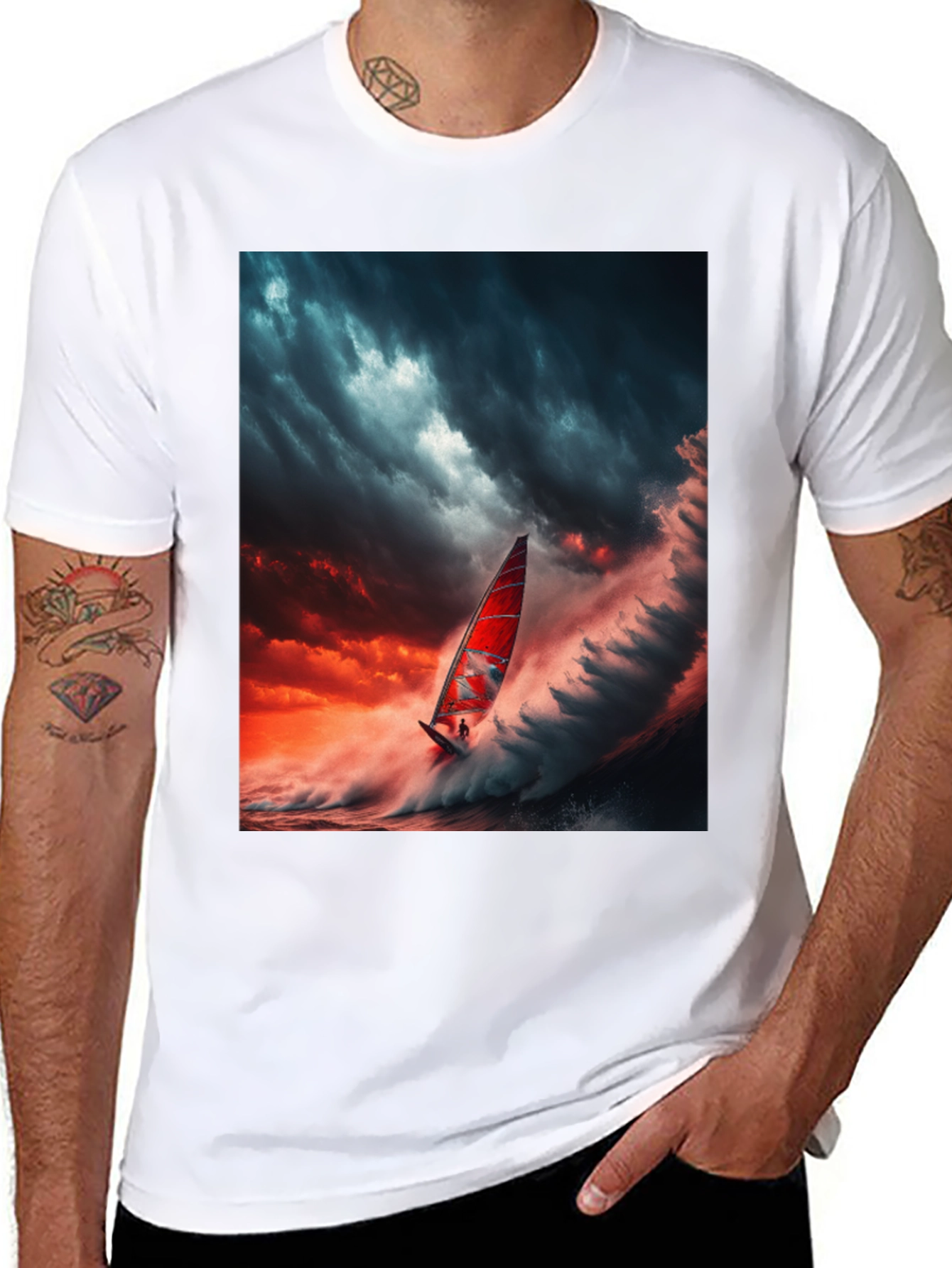 Epic Watersport T-Shirt: Storm Sailing Design
