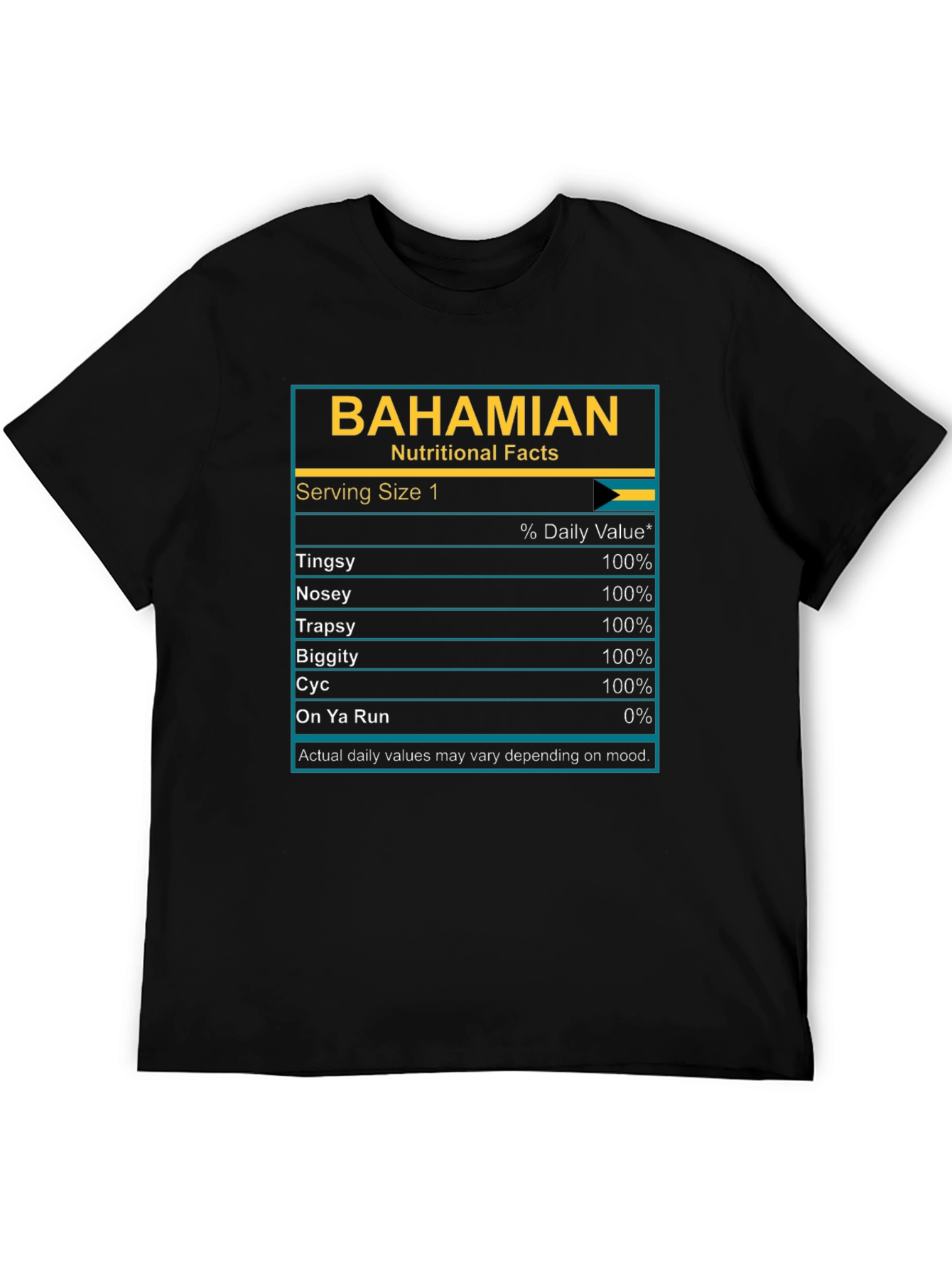 Bahamian Nutritional Facts Graphic T-Shirt