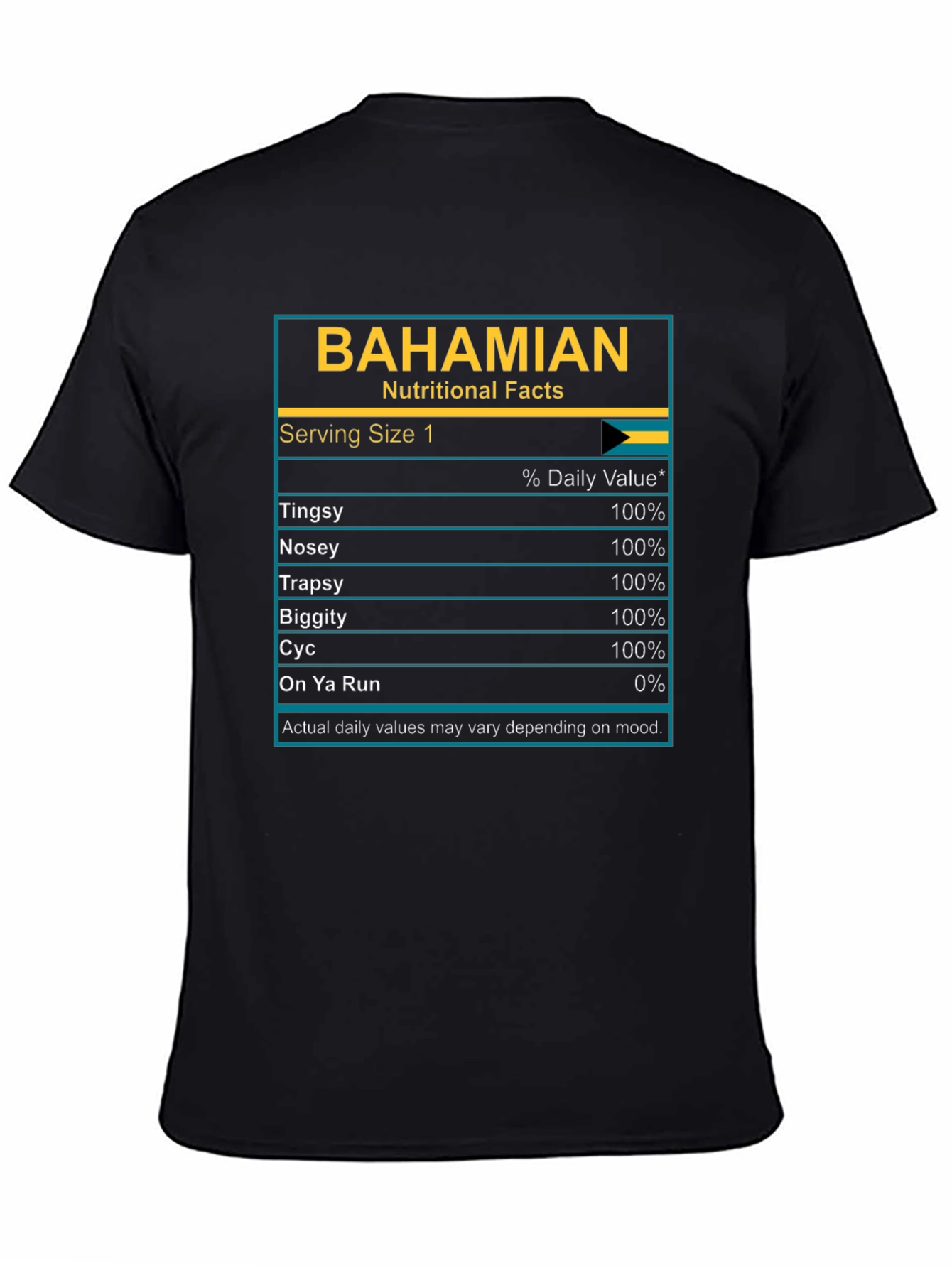 Bahamian Nutritional Facts Graphic T-Shirt