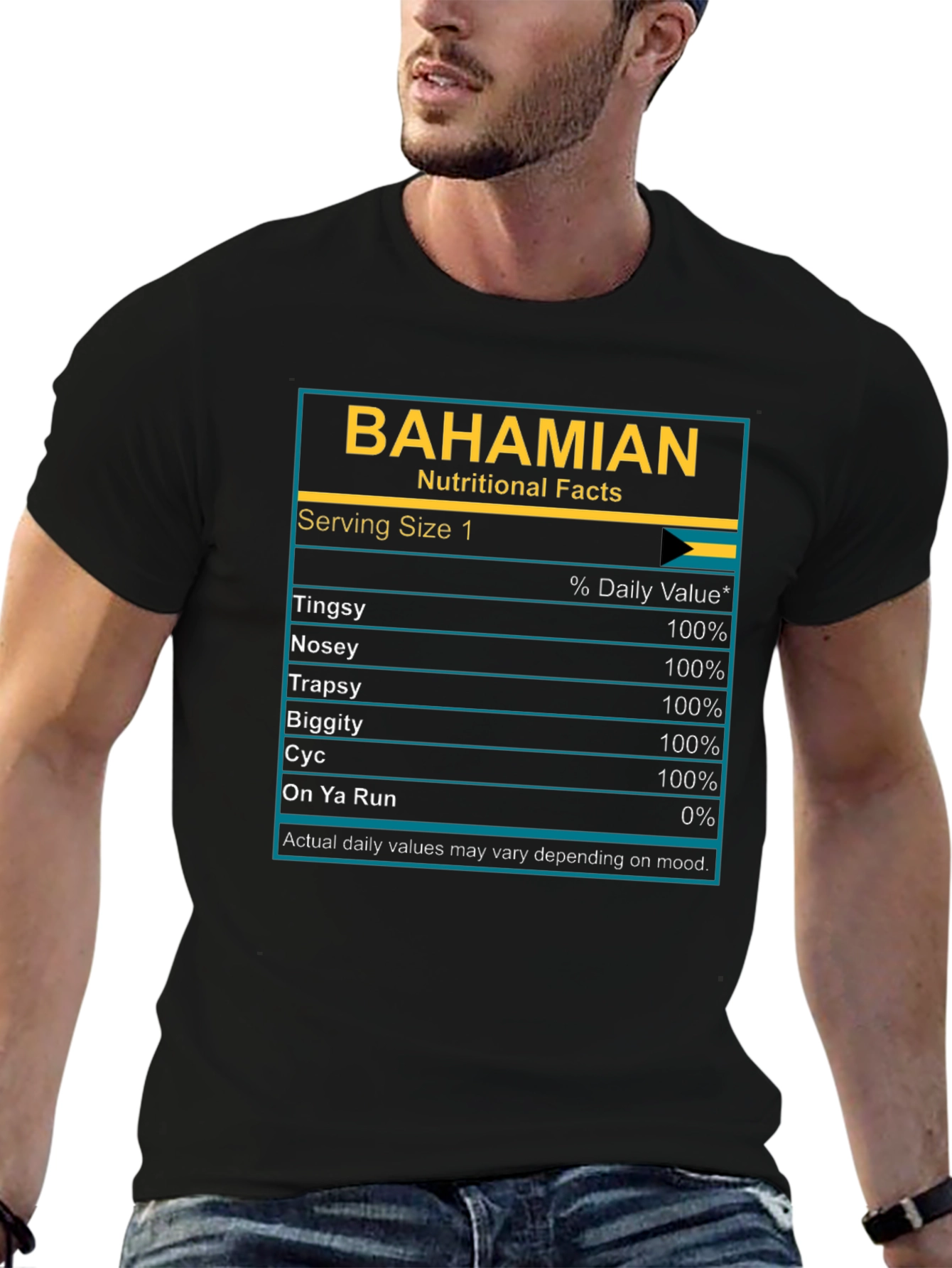 Bahamian Nutritional Facts Graphic T-Shirt