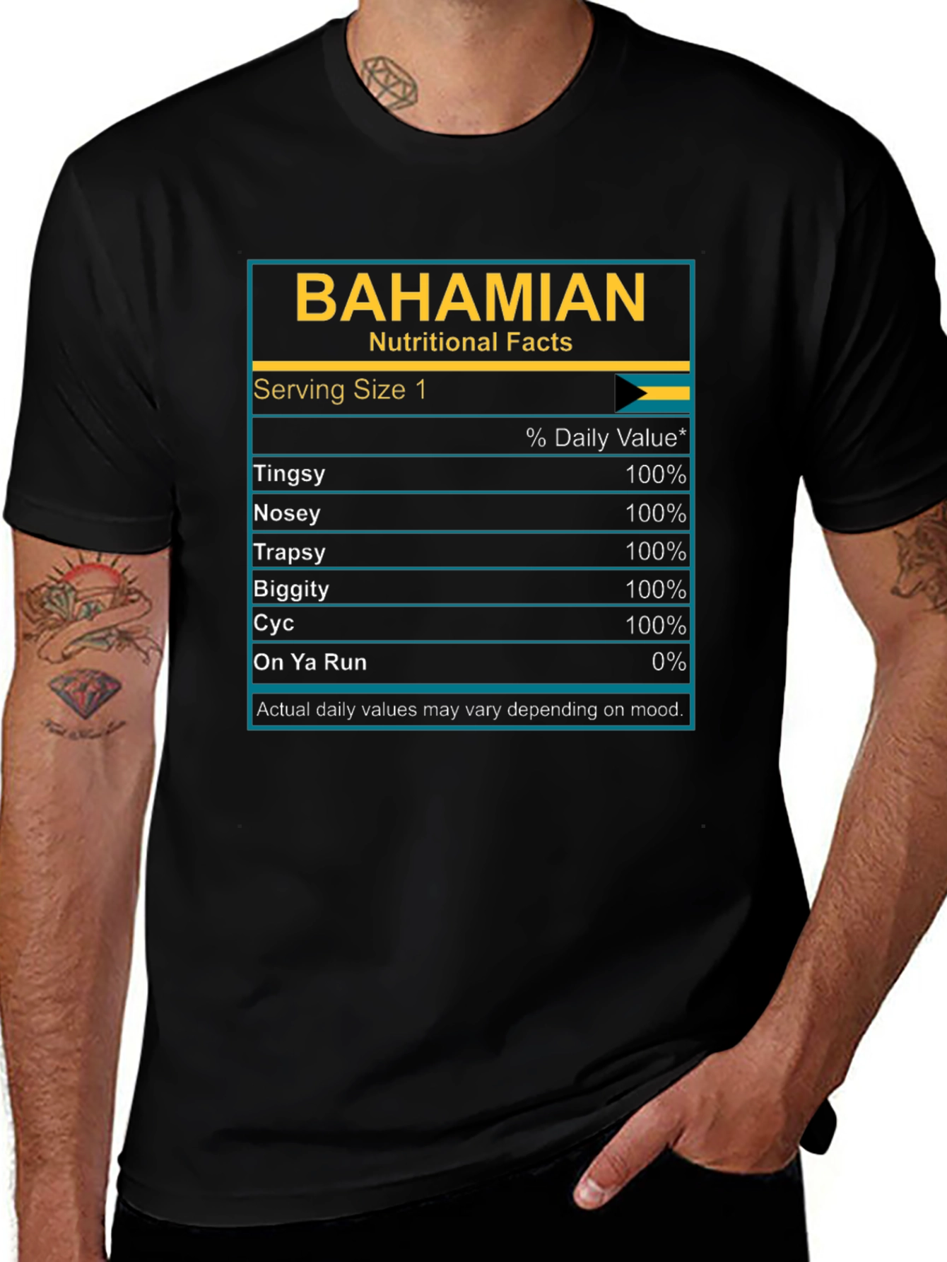Bahamian Nutritional Facts Graphic T-Shirt