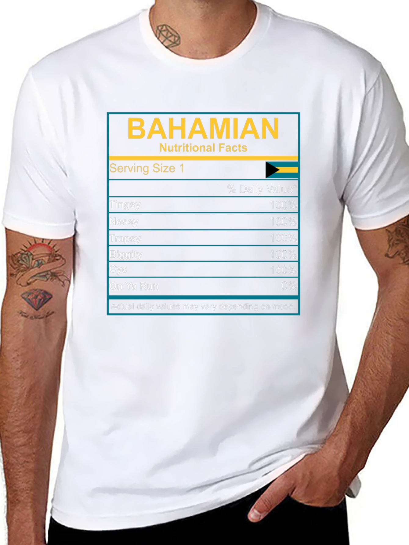 Bahamian Nutritional Facts Graphic T-Shirt