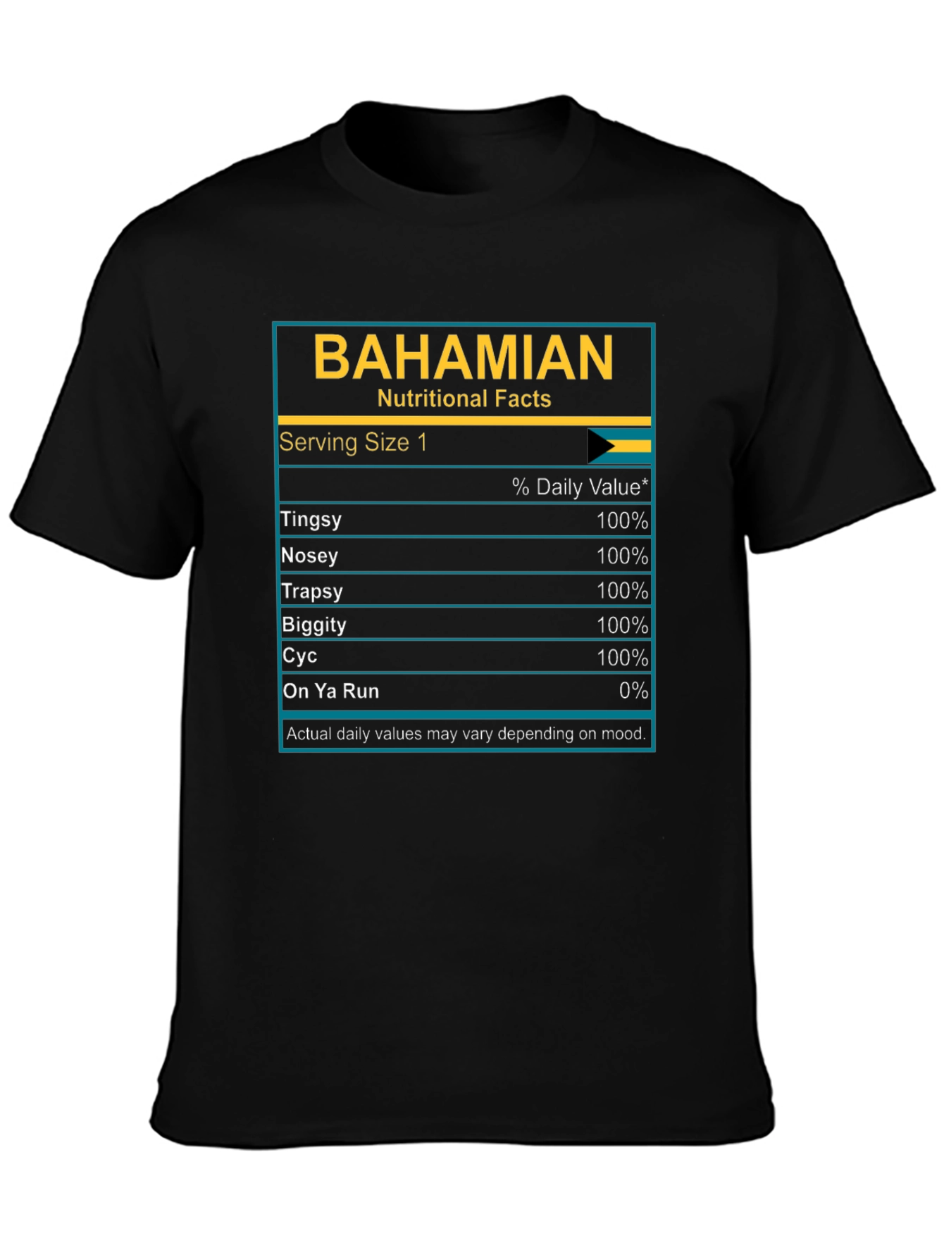 Bahamian Nutritional Facts Graphic T-Shirt