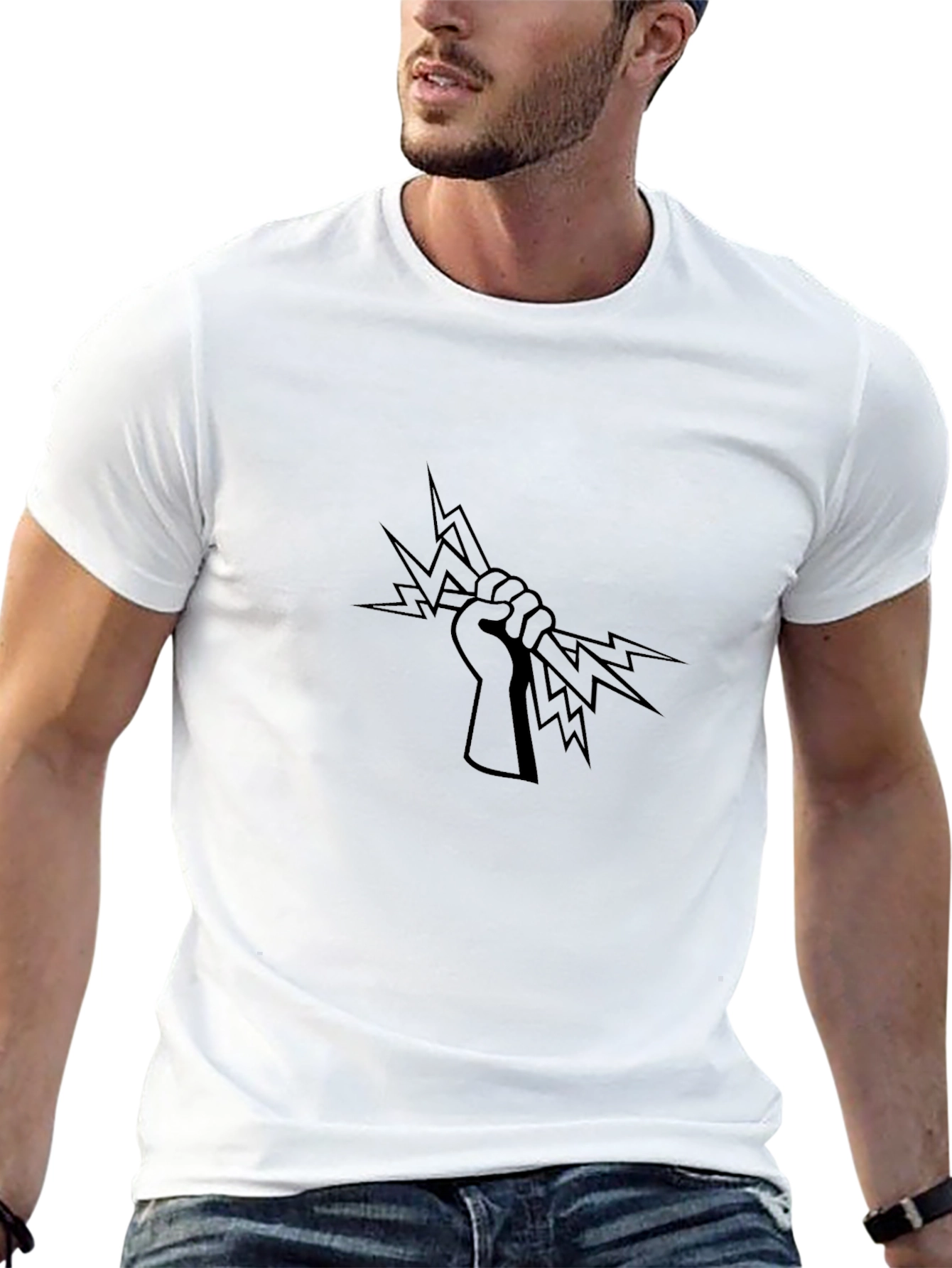 Black T-Shirt with Lightning Bolt Graphic