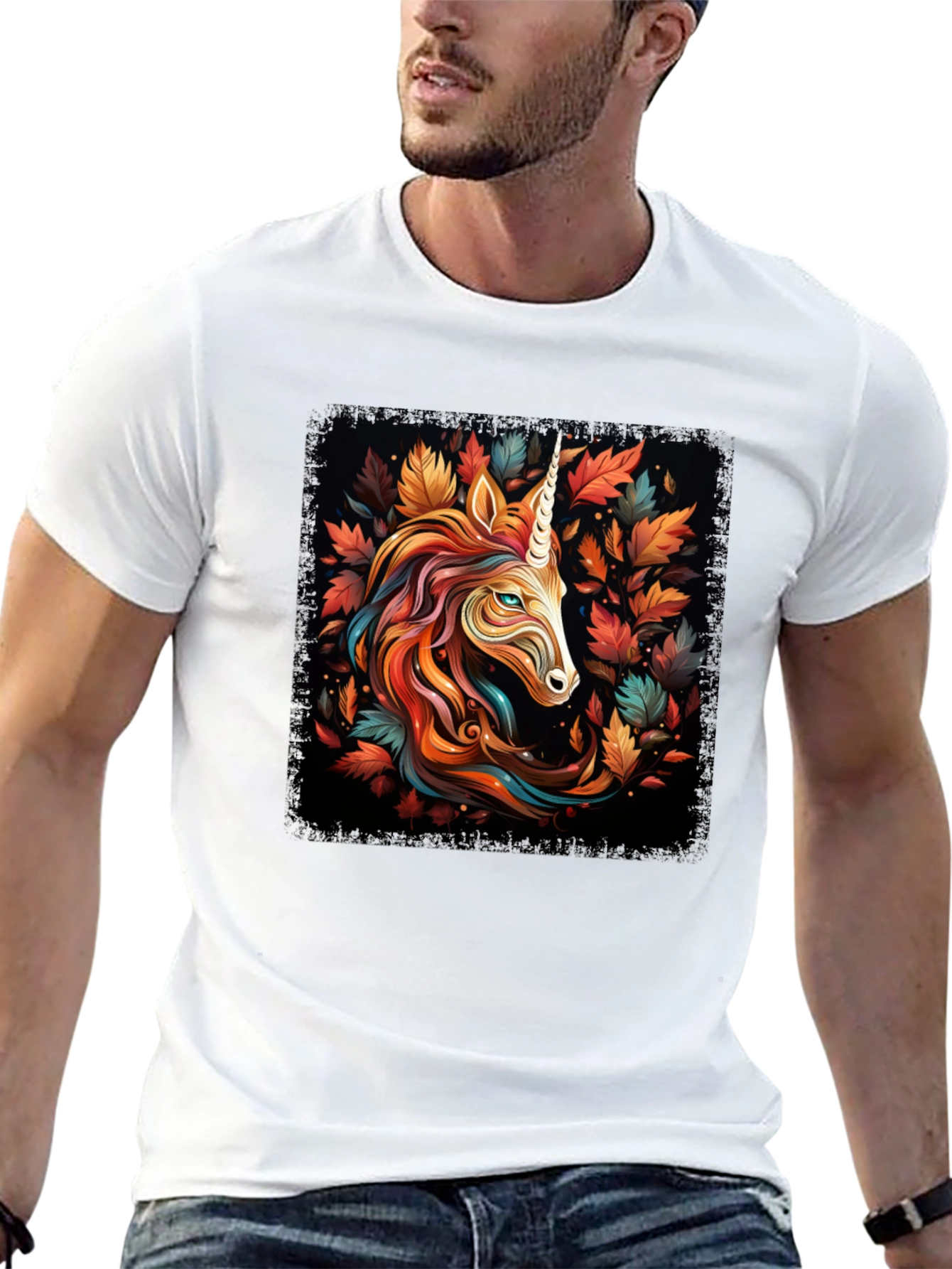 Unicorn Autumn Leaves Graphic T-Shirt