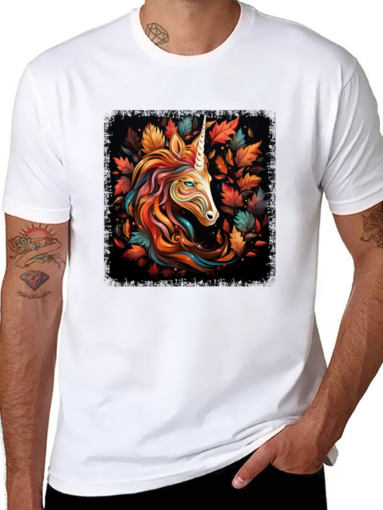 Unicorn Autumn Leaves Graphic T-Shirt
