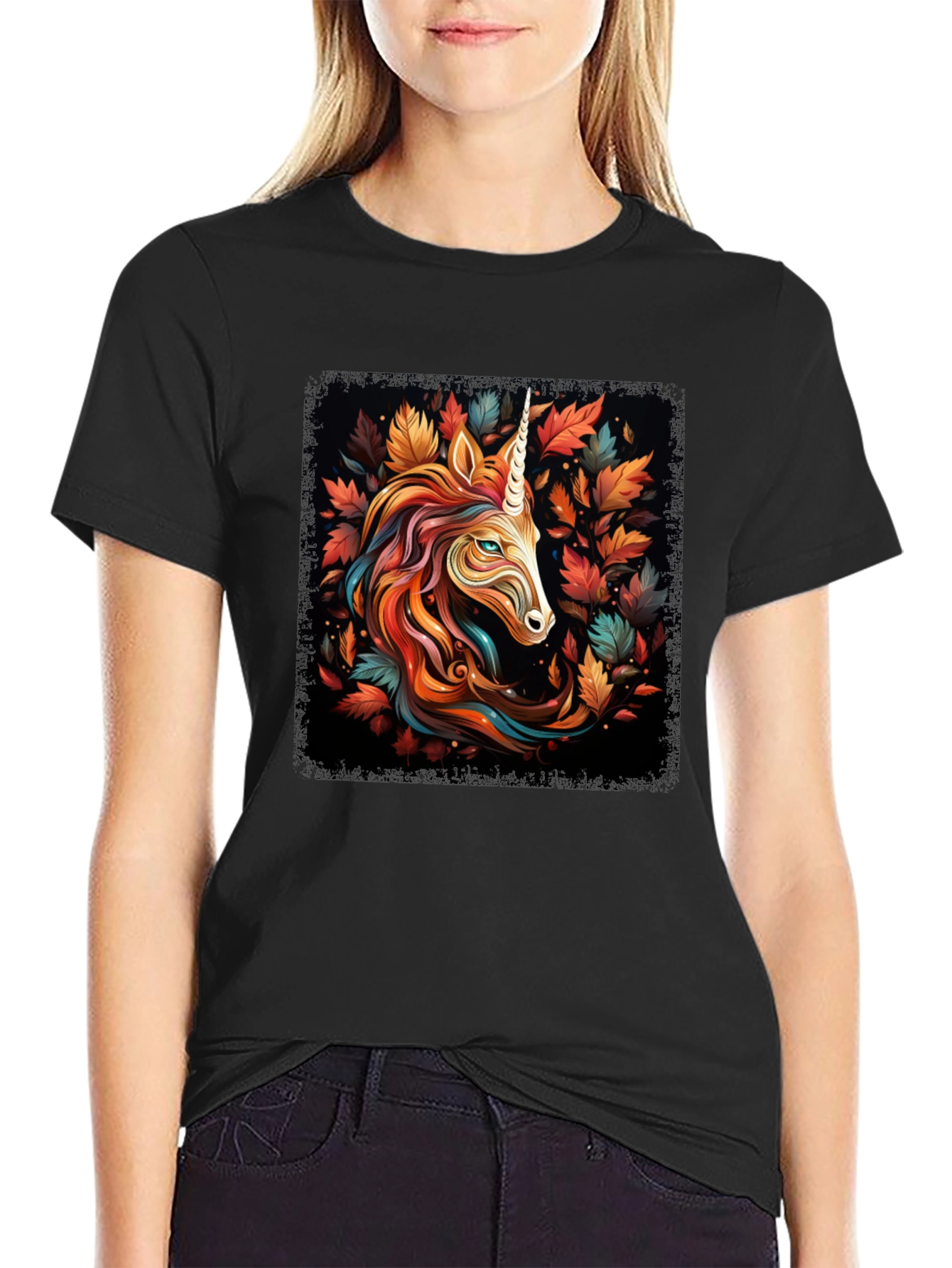 Unicorn Autumn Leaves Graphic T-Shirt