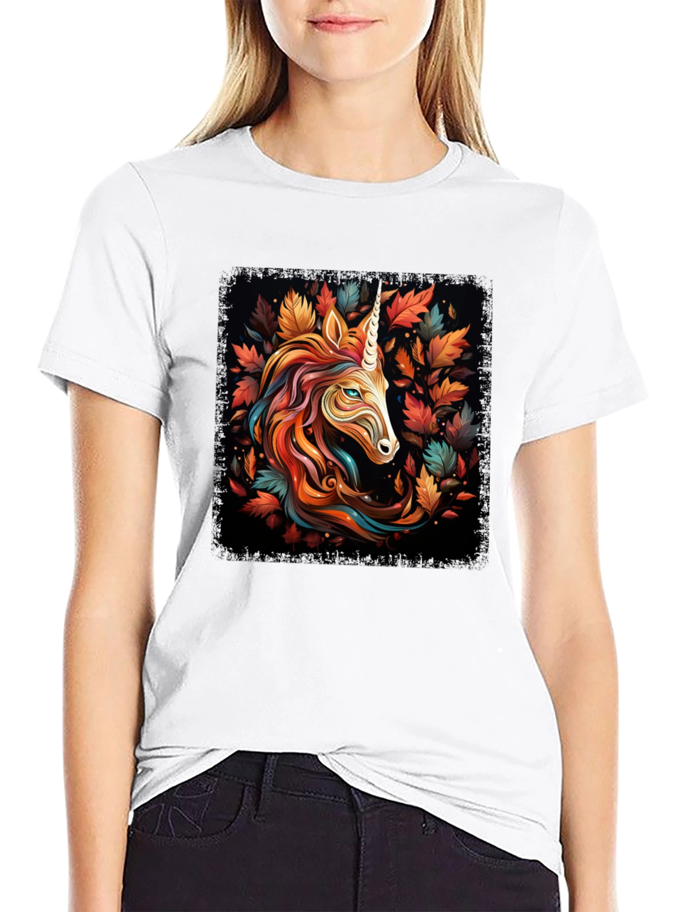 Unicorn Autumn Leaves Graphic T-Shirt