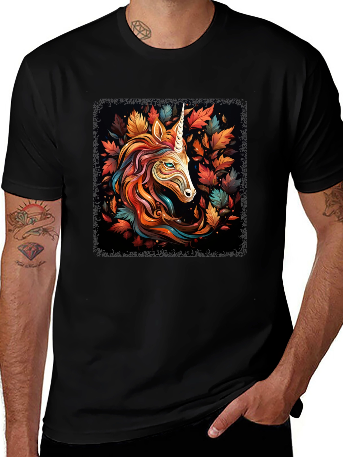 Unicorn Autumn Leaves Graphic T-Shirt