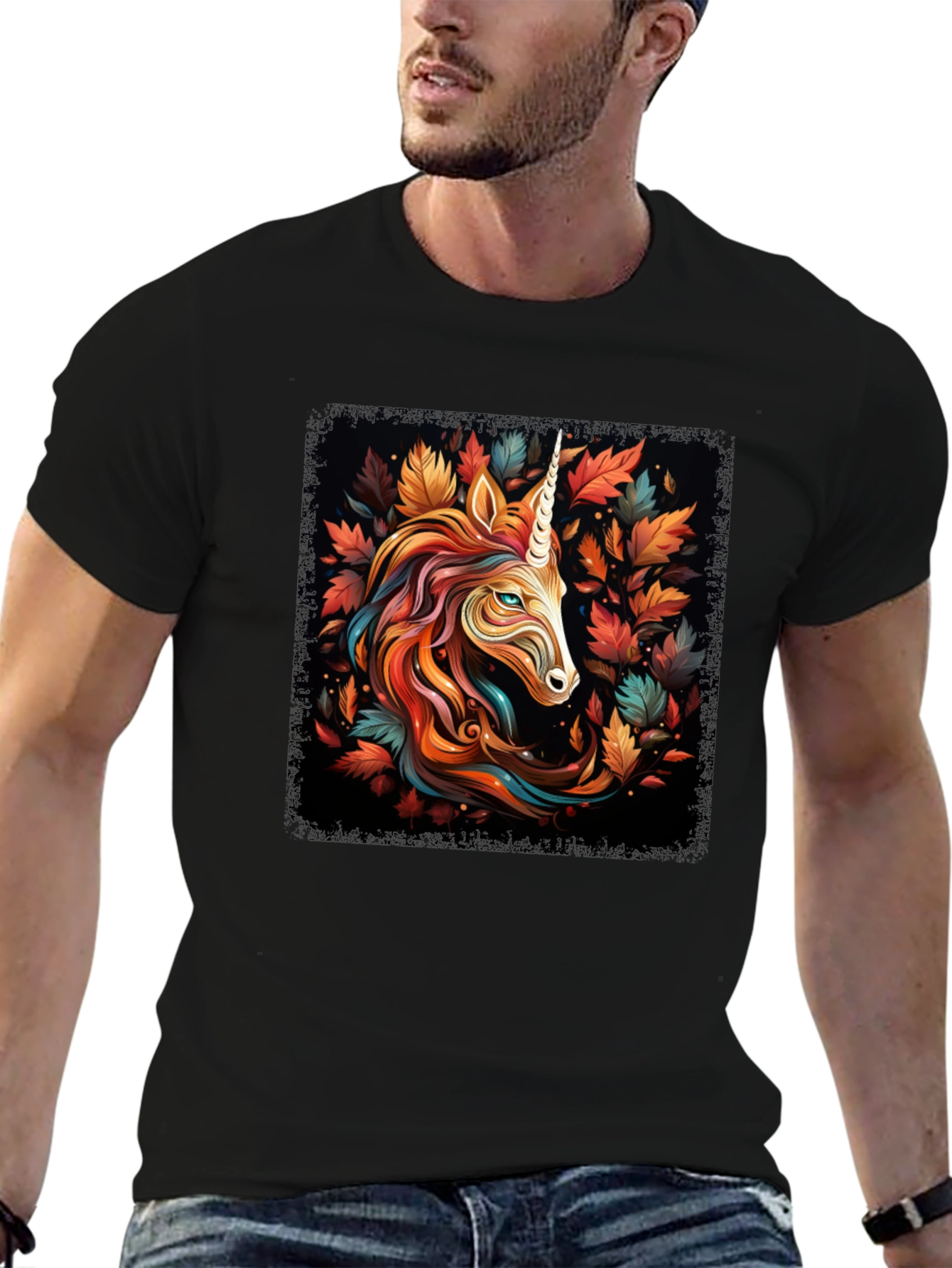 Unicorn Autumn Leaves Graphic T-Shirt