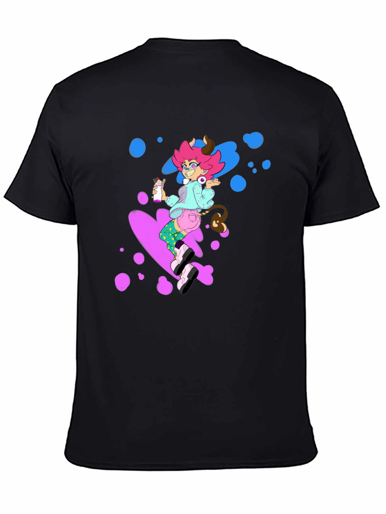 Pink Haired Cowgirl on Black Tee