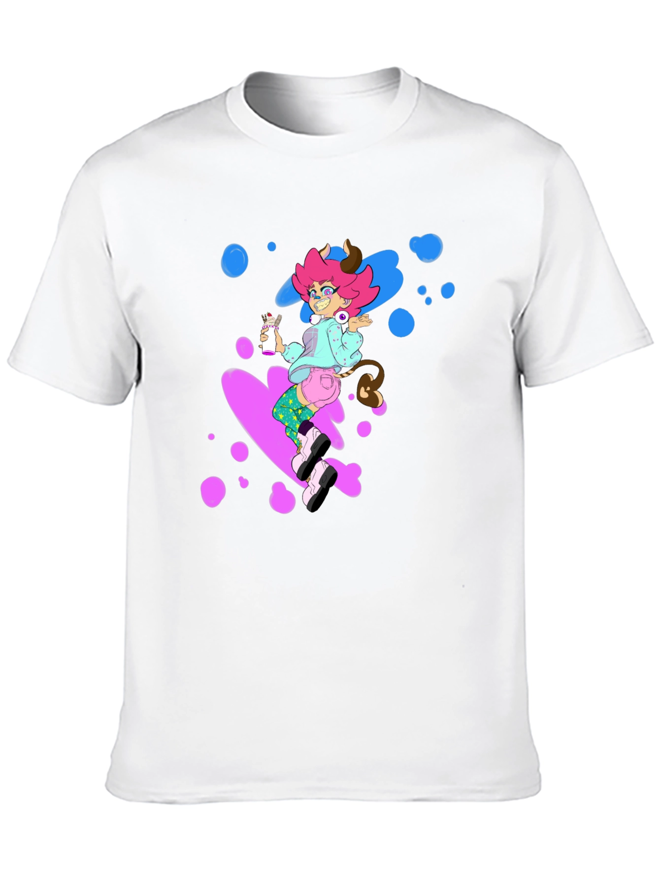 Pink Haired Cowgirl on Black Tee