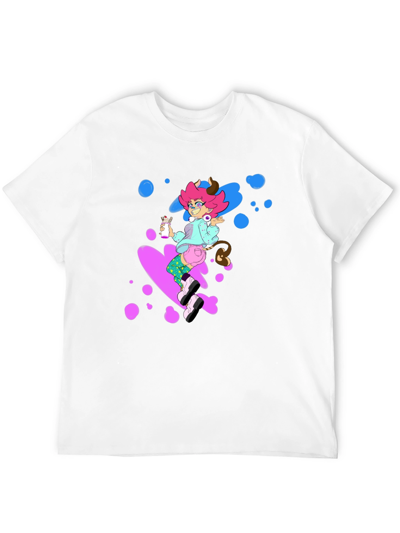 Pink Haired Cowgirl on Black Tee
