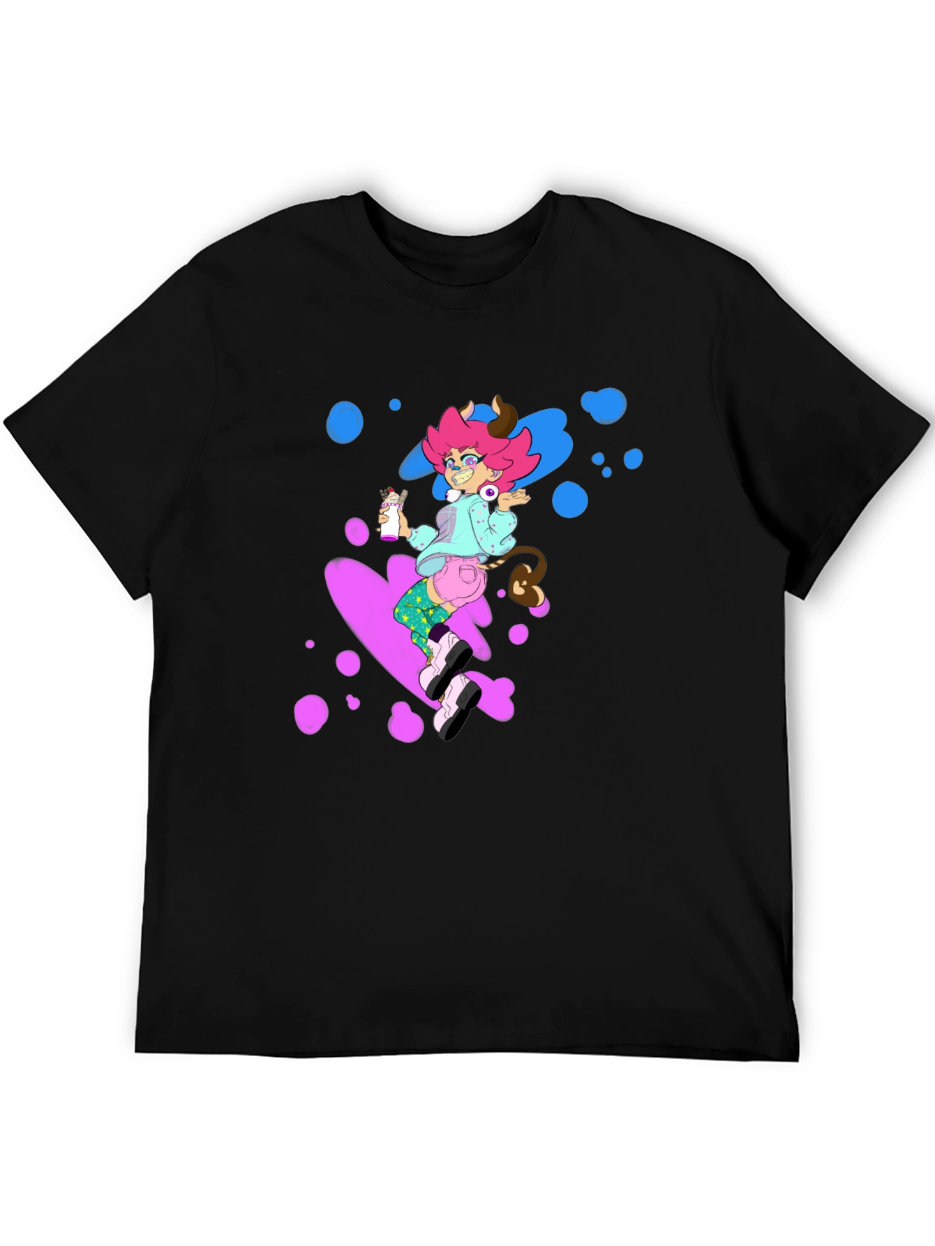 Pink Haired Cowgirl on Black Tee