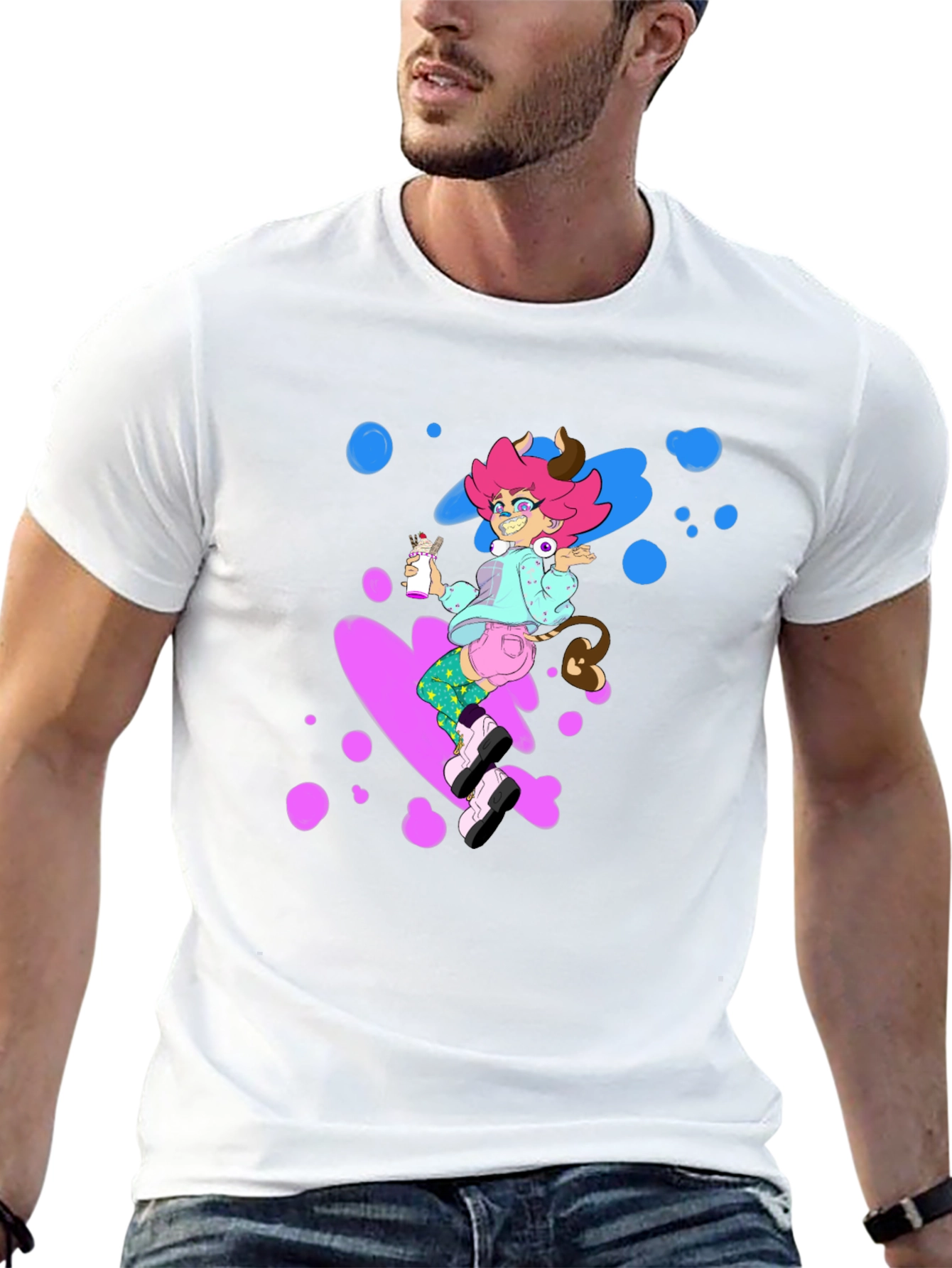 Pink Haired Cowgirl on Black Tee