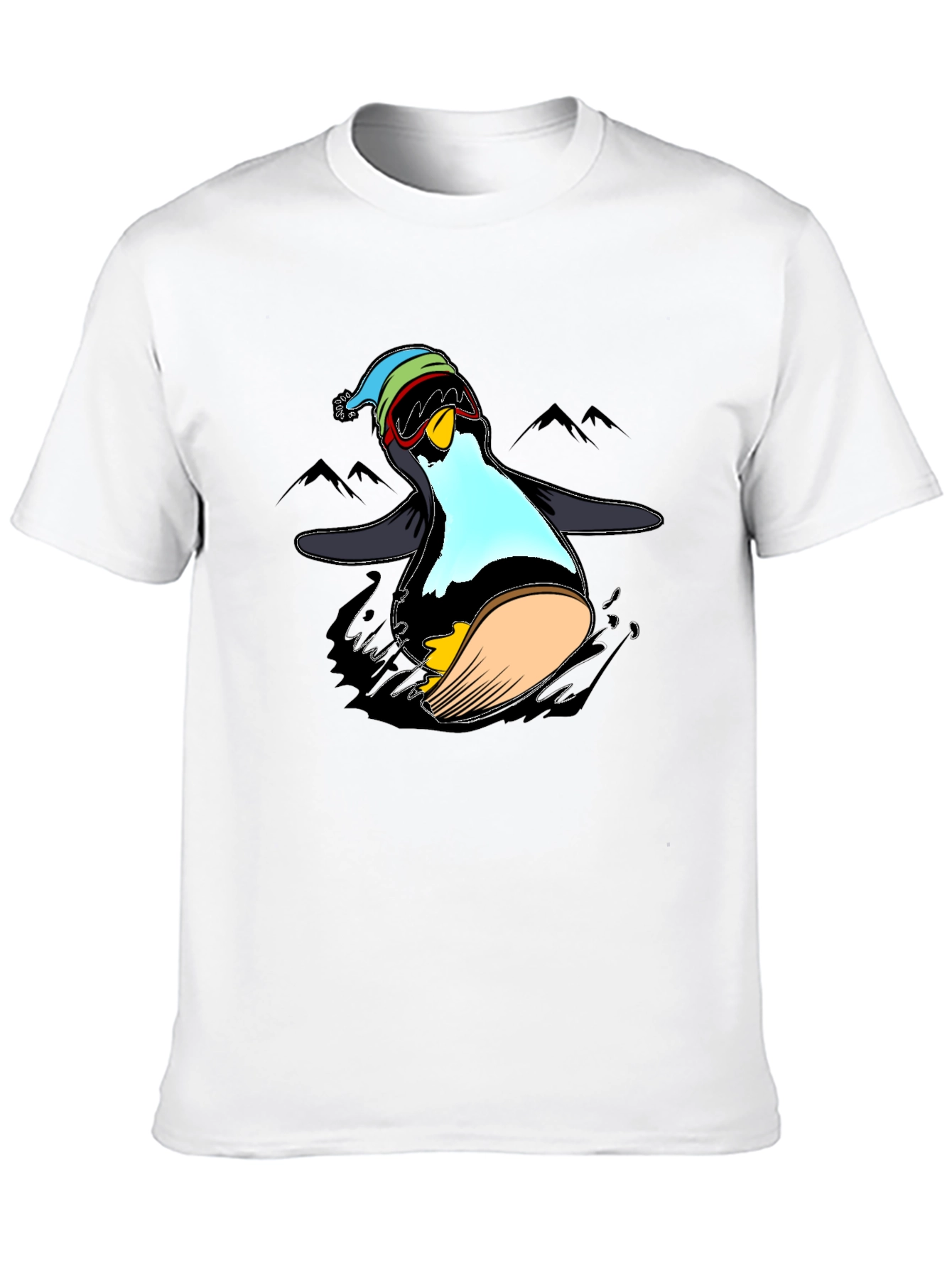 Penguin Skiing Black T-Shirt