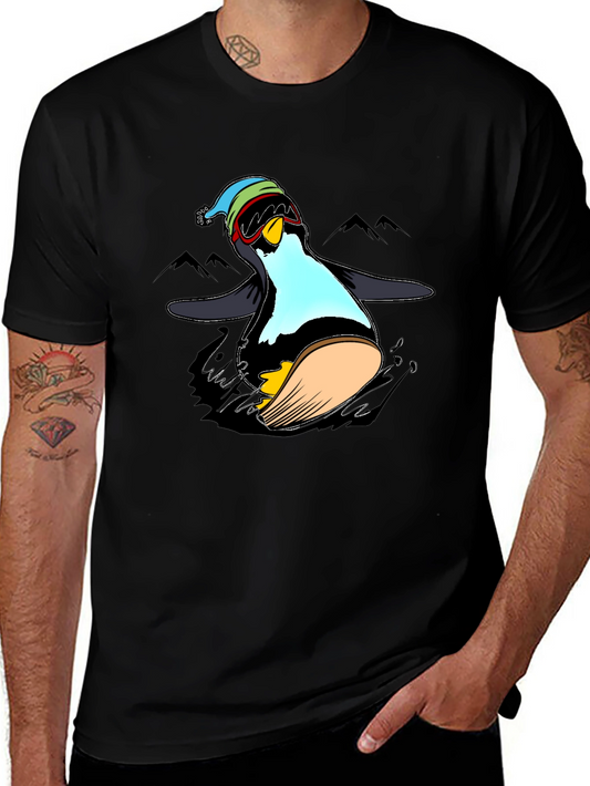 Penguin Skiing Black T-Shirt