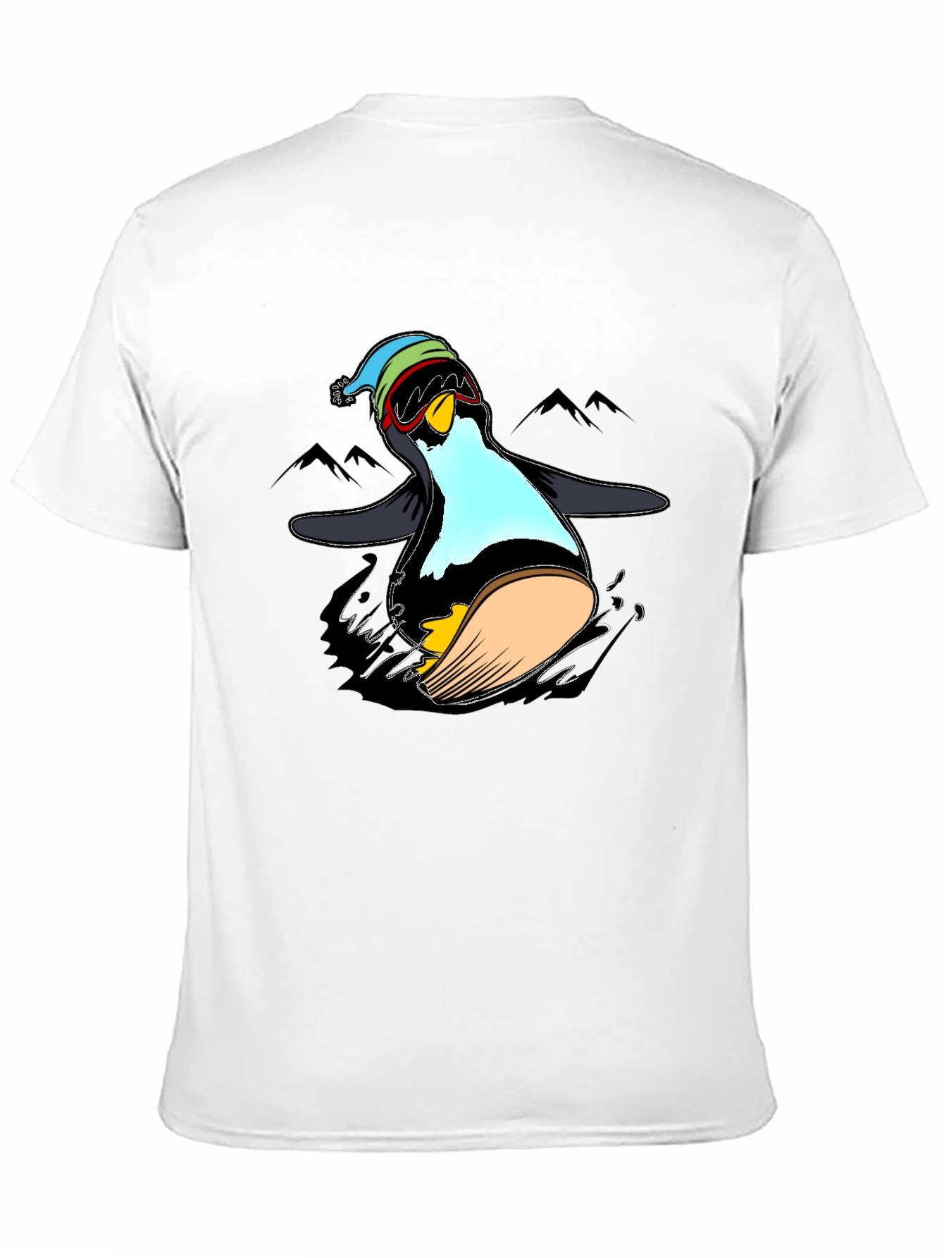 Penguin Skiing Black T-Shirt