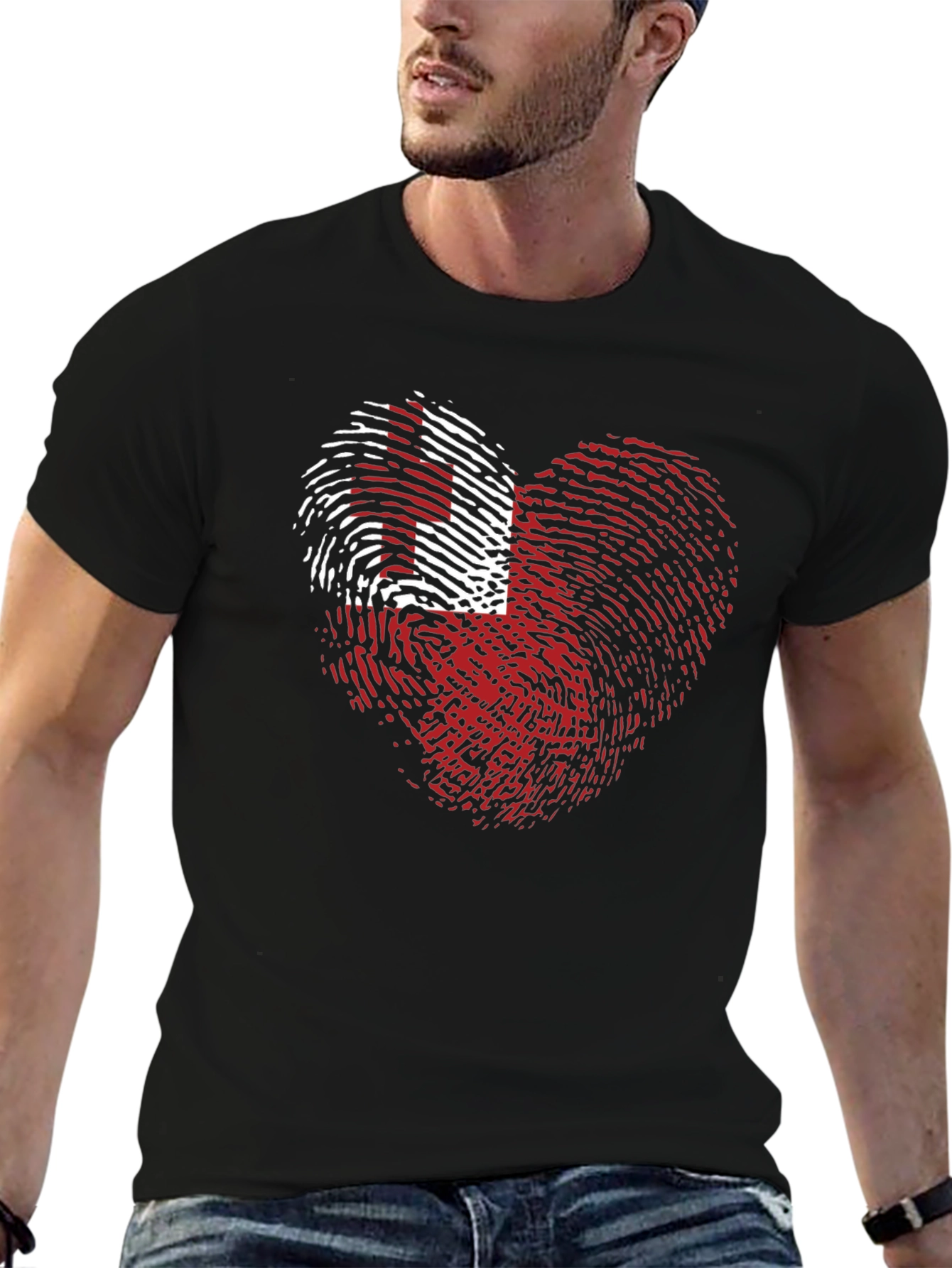 Tonga Flag Heart Fingerprint T-Shirt