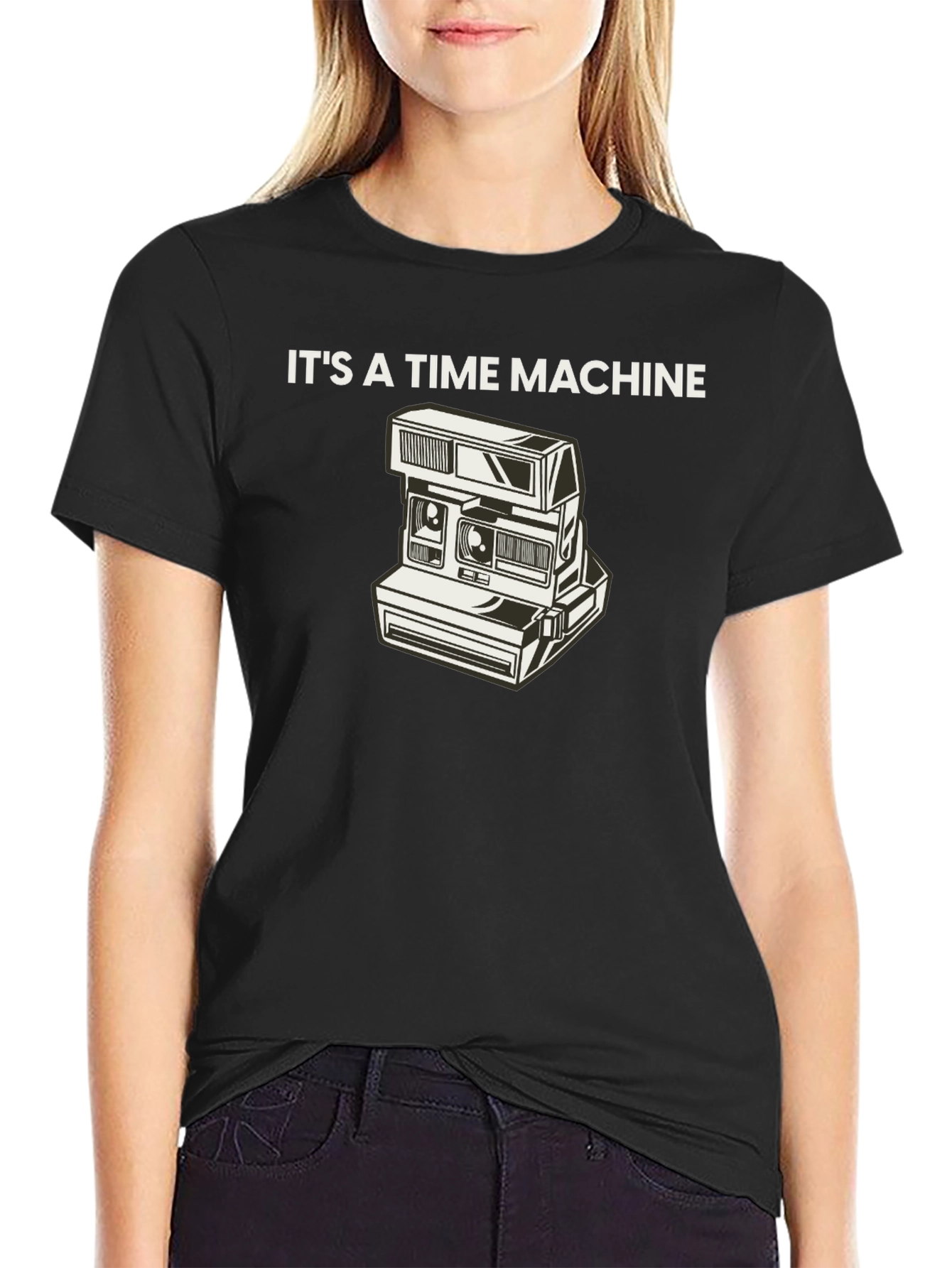 Retro Camera Time Machine Graphic Tee - Black