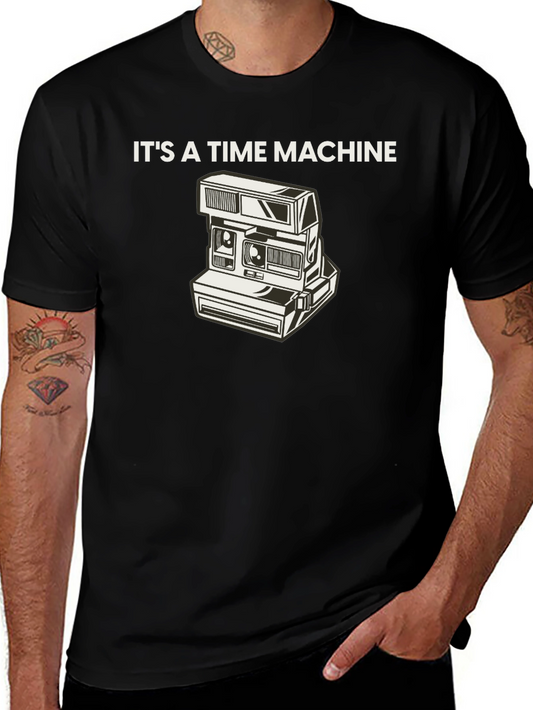 Retro Camera Time Machine Graphic Tee - Black