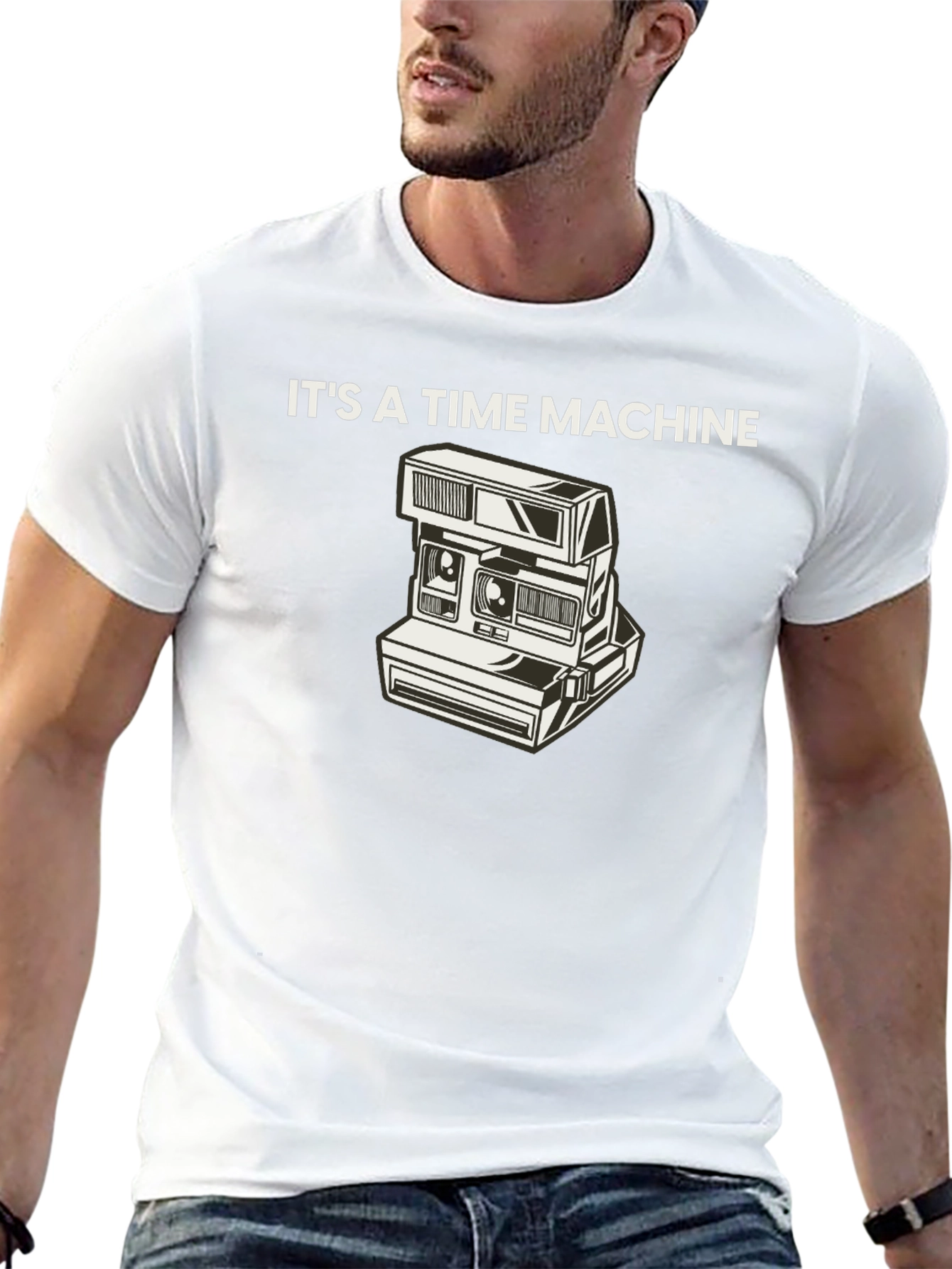 Retro Camera Time Machine Graphic Tee - Black