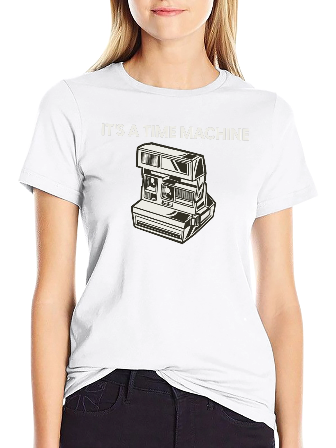 Retro Camera Time Machine Graphic Tee - Black