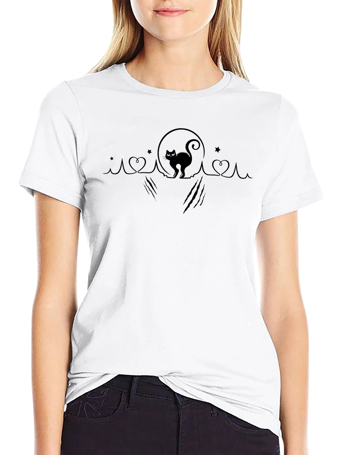 Black Cat Moon Halloween T-Shirt