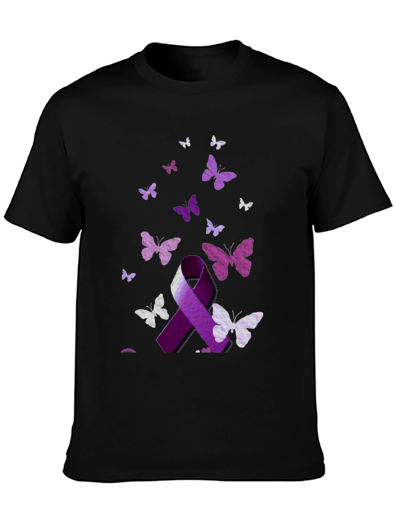 Purple Ribbon Butterfly Graphic T-Shirt