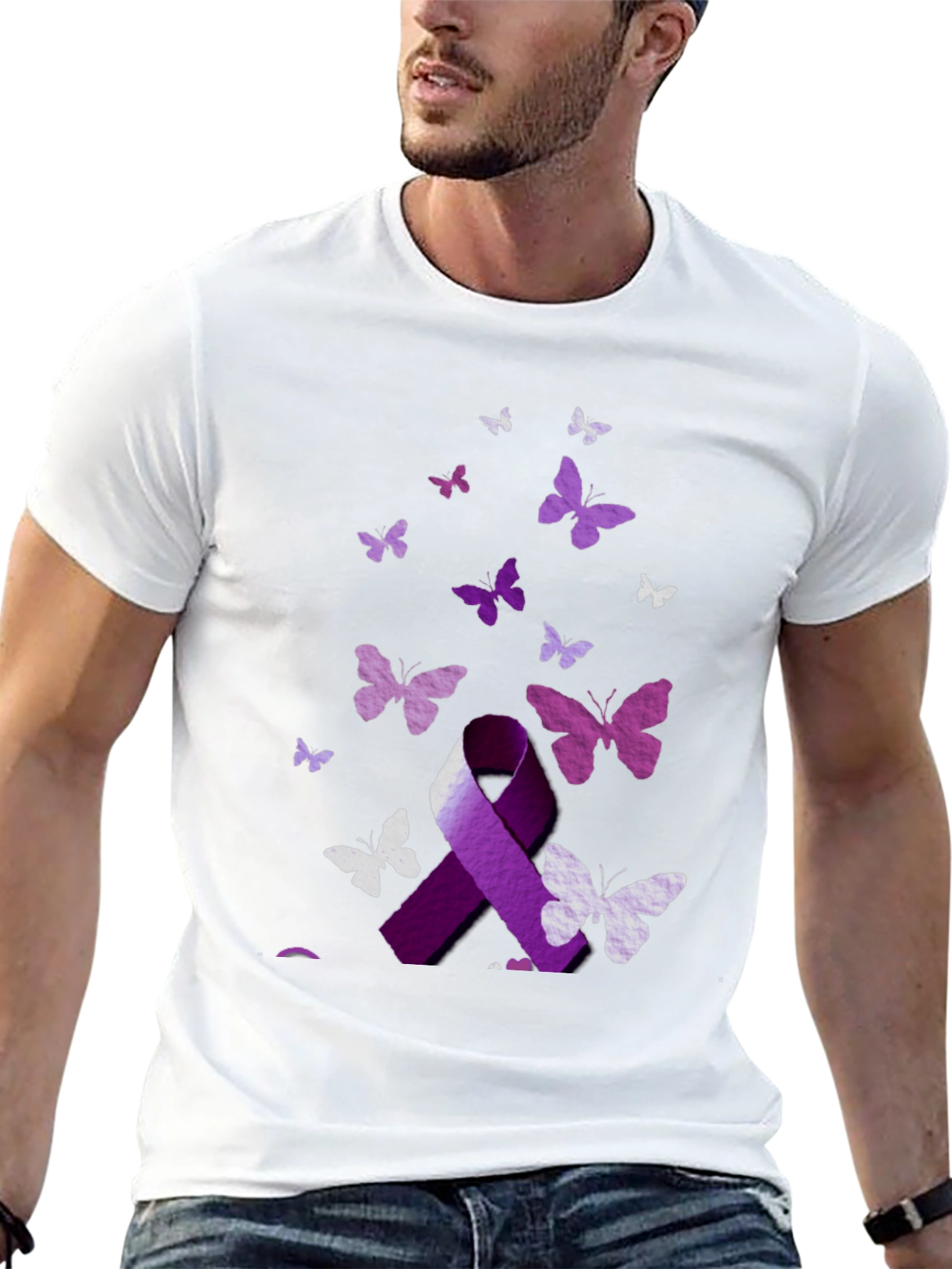 Purple Ribbon Butterfly Graphic T-Shirt