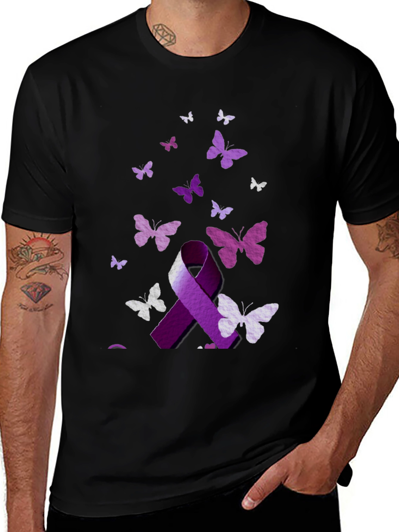 Purple Ribbon Butterfly Graphic T-Shirt