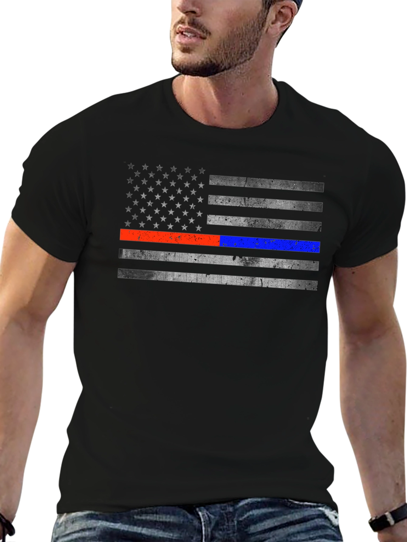Distressed American Flag Line T-Shirt