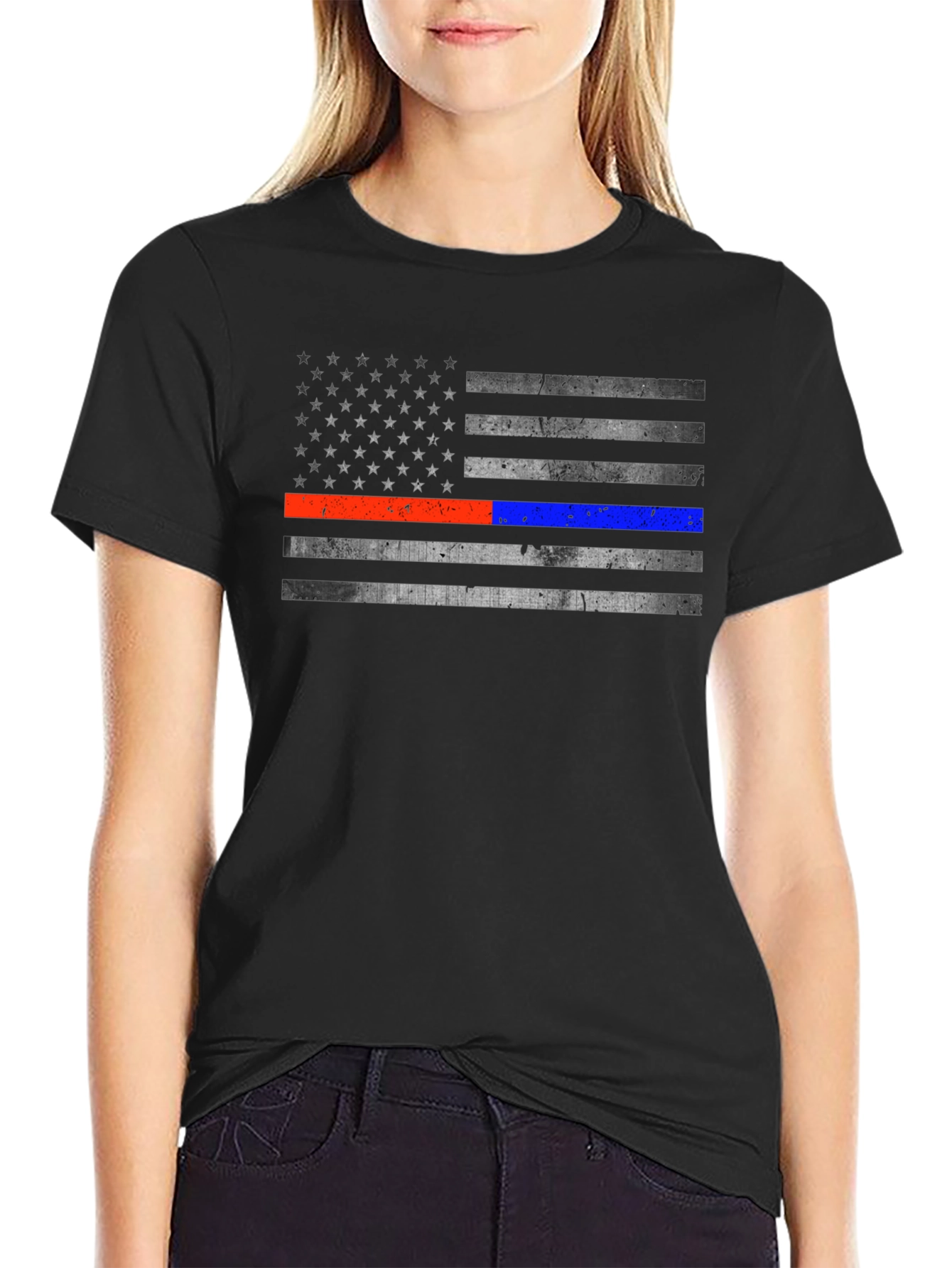 Distressed American Flag Line T-Shirt