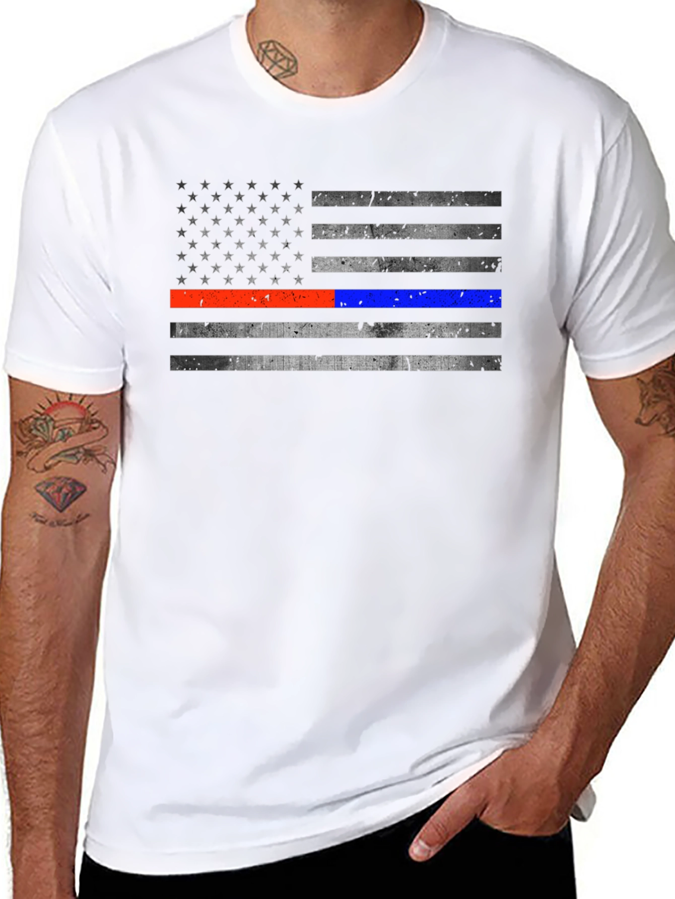 Distressed American Flag Line T-Shirt