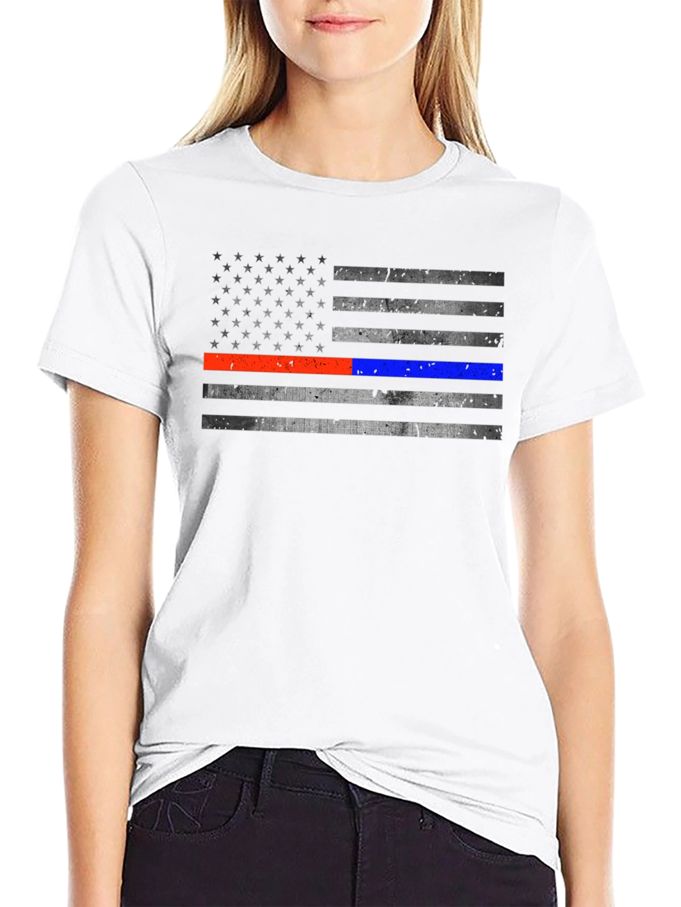 Distressed American Flag Line T-Shirt