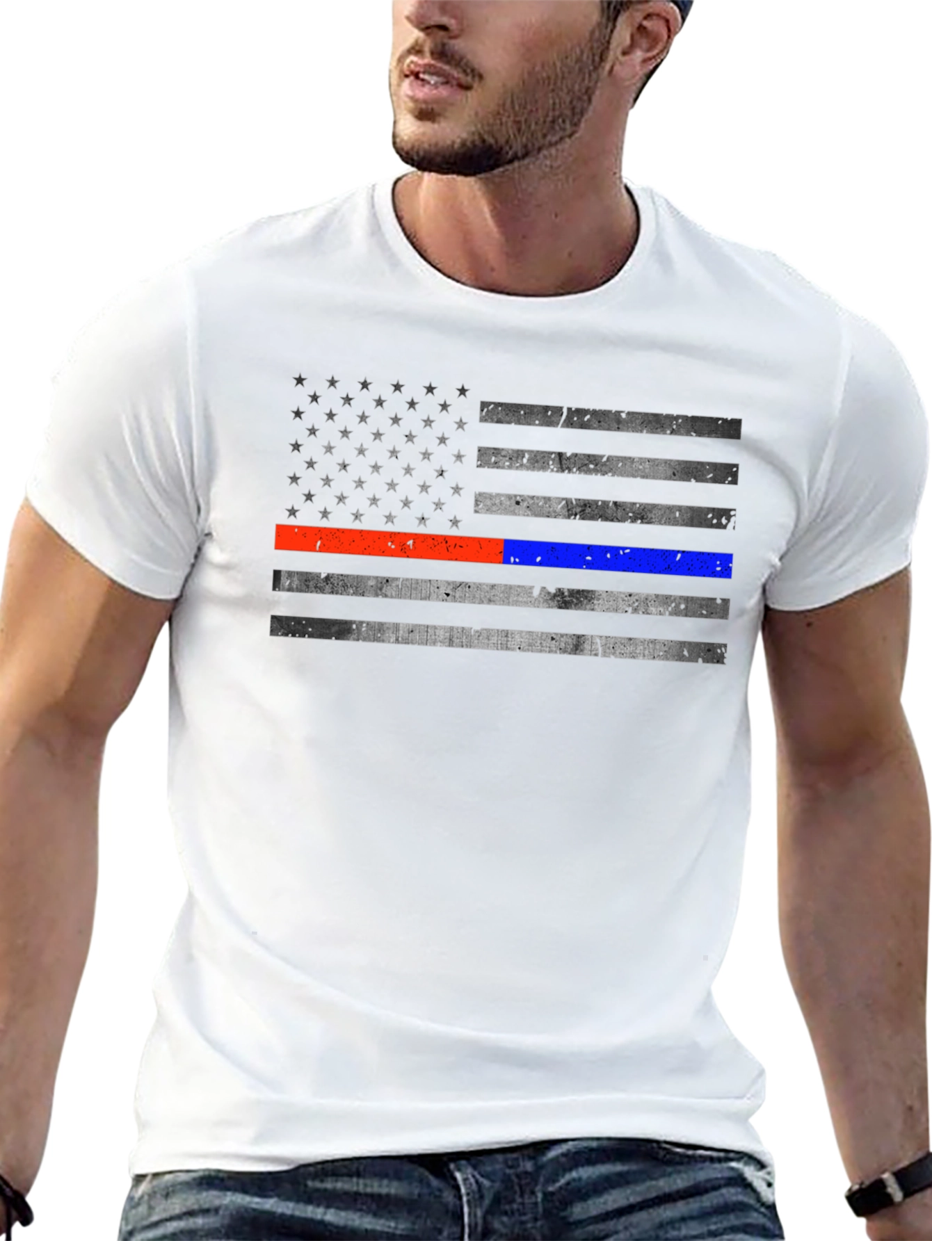 Distressed American Flag Line T-Shirt