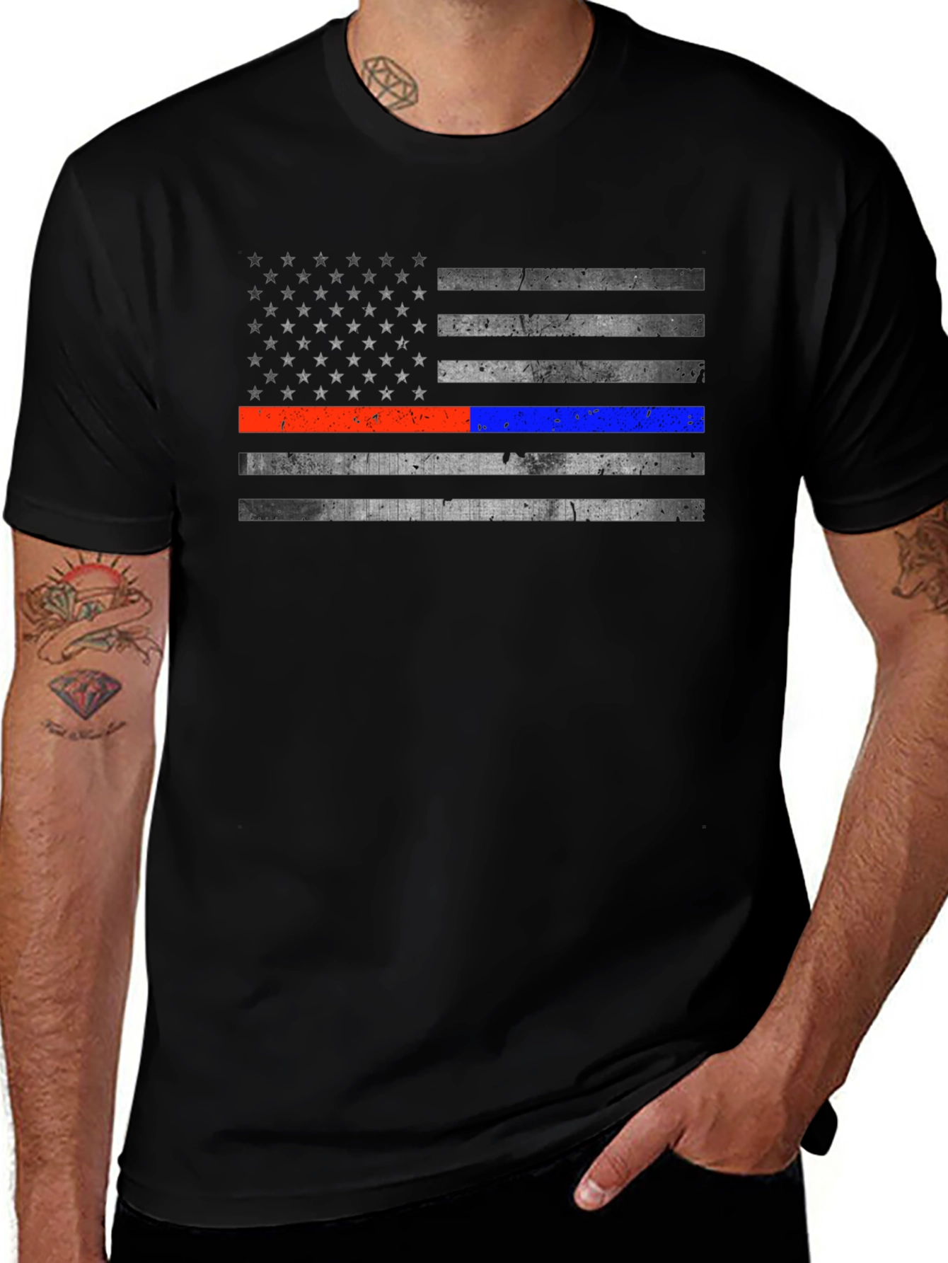 Distressed American Flag Line T-Shirt