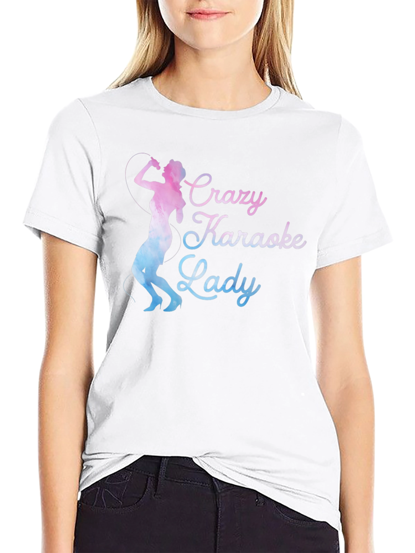 Crazy Karaoke Lady Graphic Tee Shirt